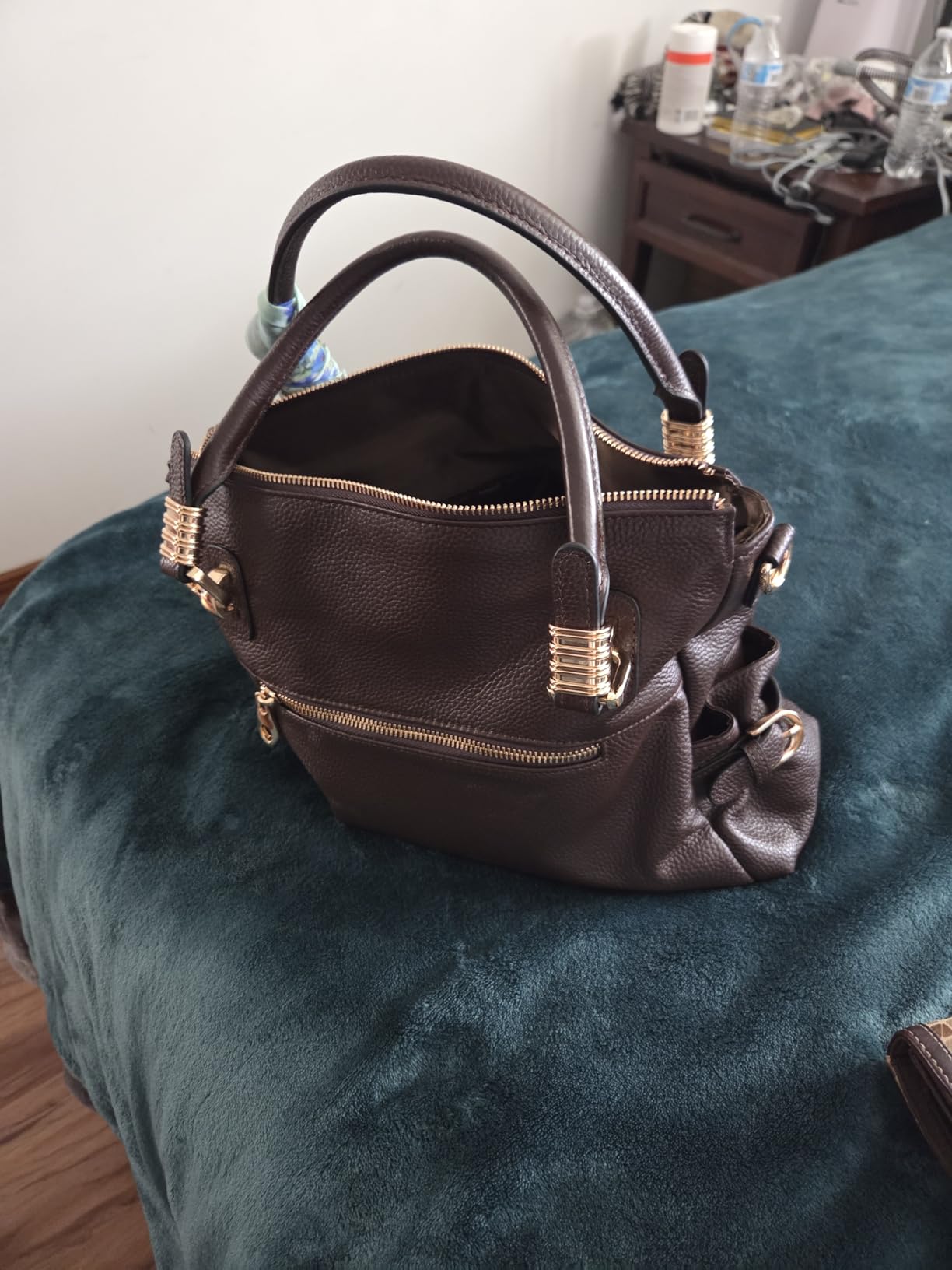 Kattee Women's Leather Purses and Handbags Satchel Tote Shoulder Bag | Top grain pebbled cowhide leather purses with protective feet, and a detachable strap for work, business, and travel. customer photo 2