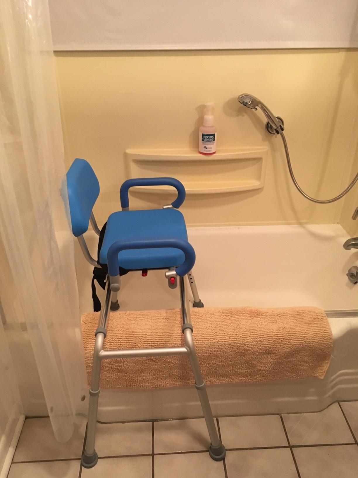 Platinum Health Carousel Sliding Shower Chair Tub Transfer Bench with Swivel Seat, Premium Padded, Pivoting Arms, Adjustable Space Saving Design for Tubs, Inside Shower, for Handicap & Seniors, Blue customer photo 2