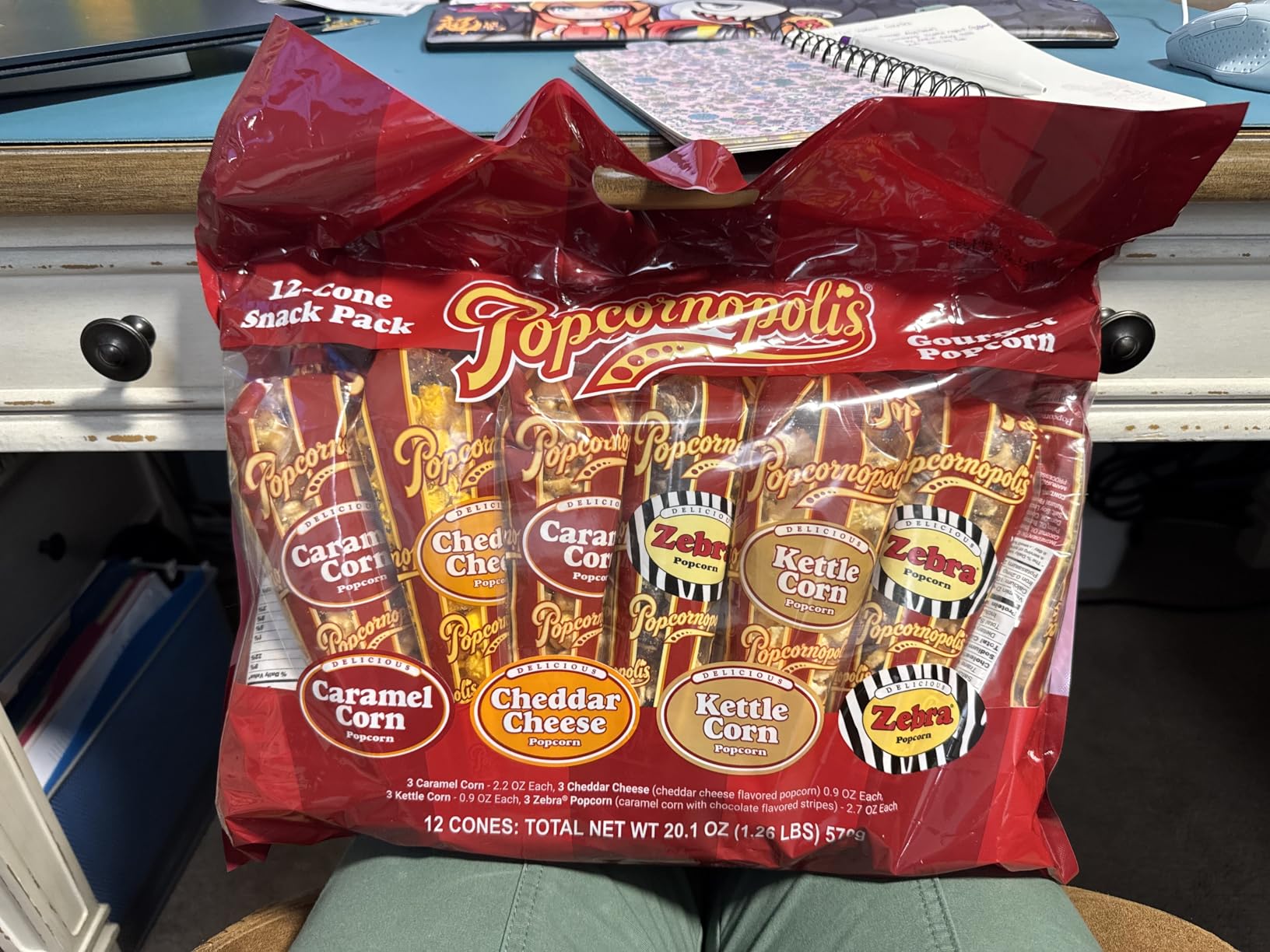 Popcornopolis Gourmet Popcorn Cone Variety Pack – Zebra Popcorn, Cheddar Cheese Popcorn, Caramel Popcorn & Kettle Corn Popcorn, Great for Gifting & Sharing, (12-Count) customer photo 1