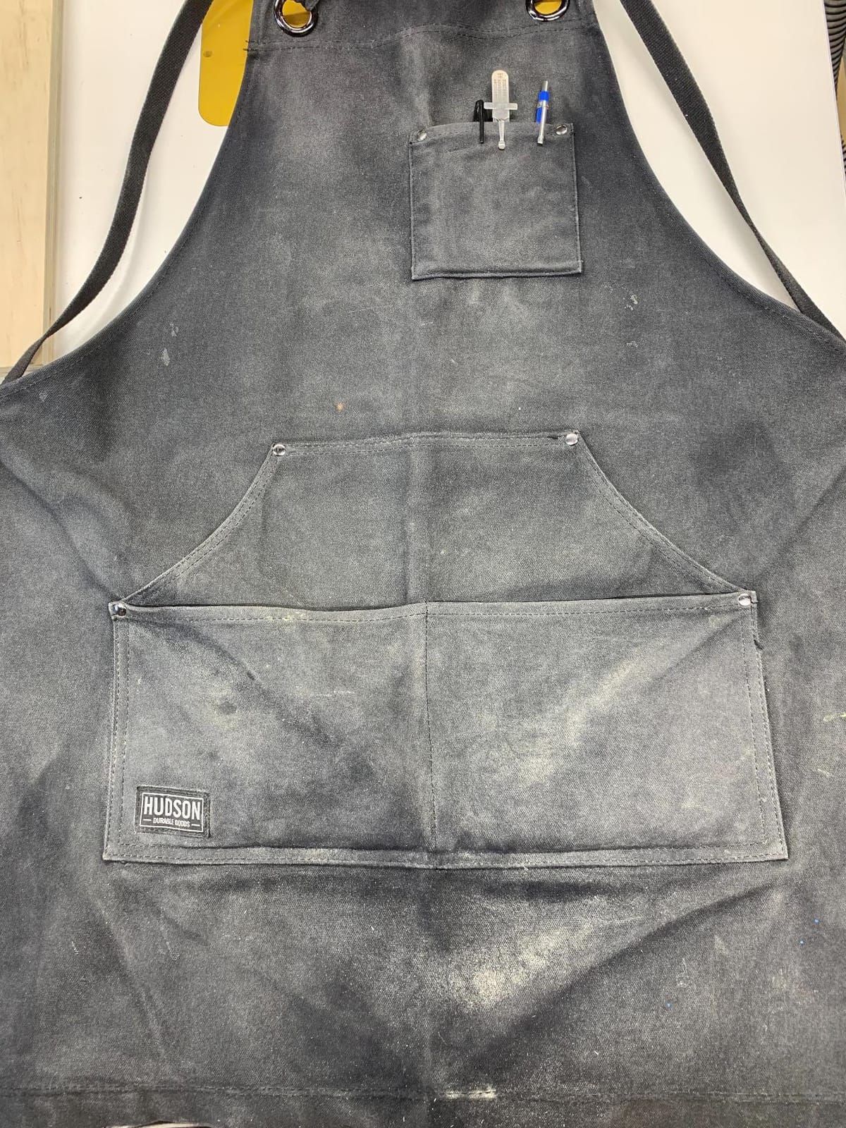 Hudson Durable Goods Heavy Duty Waxed Canvas Apron for Men and Women, Adjustable Crossback Work Apron with Tool Pockets, Water-Resistant - Fits up to XXL, Black customer photo 1