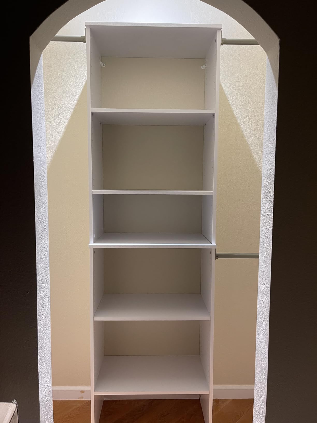 ClosetMaid SuiteSymphony Wood Closet Organizer System, 25-Inch Starter Kit with Tower and 3 Hang Rods and Shelving, Adjustable Shelves, Customizable Insert, Reach-in or Walk-in Closets, Pure White customer photo 2