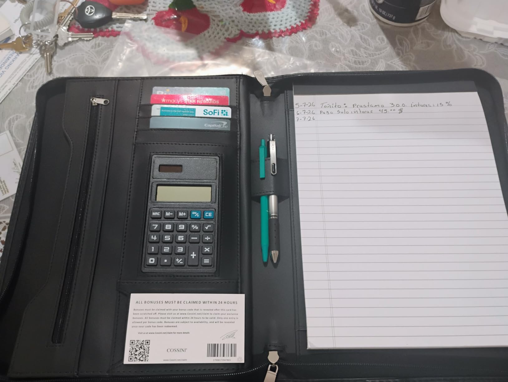 Cossini Premium Business Portfolio with Zipper – Padfolio - Superior Business Impressions Begin with PU Vegan Leather, 10.1 Inch Tablet Sleeve, Smart Storage, Solar Calculator, Writing Pad - Tan customer photo 2