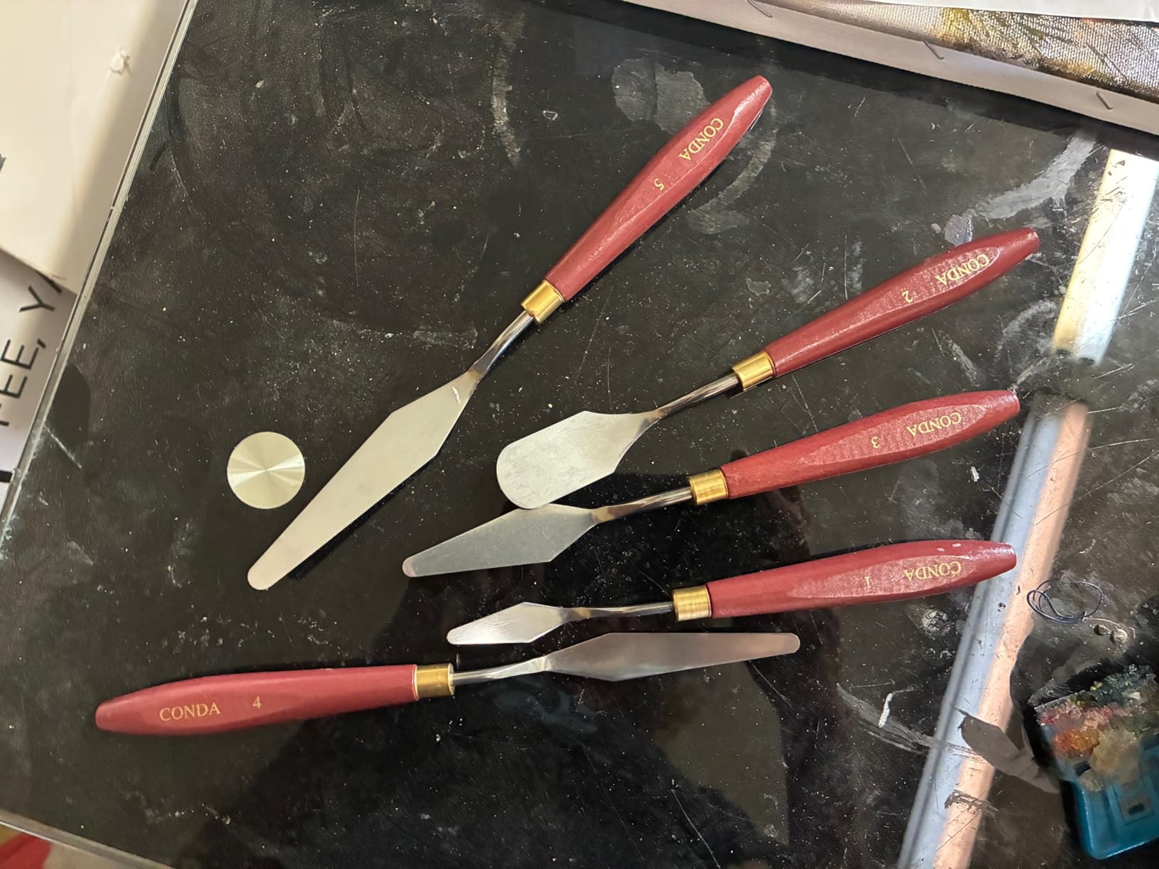 CONDA Palette Knife Painting Stainless Steel Spatula Palette Knife Oil Paint Metal Knives Wood Handle (Red 5 Piece) customer photo 1