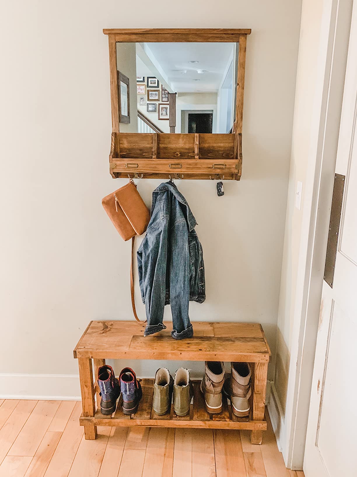 Kate and Laurel Stallard Decorative Rustic Wood Home Organizer with Mirror, Pockets, and Key Hooks, Rustic Brown customer photo 2