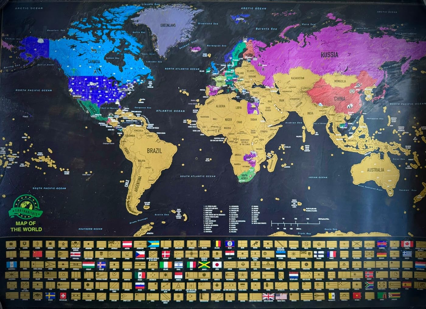 Scratch Off World Map Poster – Deluxe Travel Map, Scratch Off Map of The World with US States and Country Flags, Tracks Where You Have Been, Full Accessories Set, Gift for Travelers, by Earthabitats customer photo 2