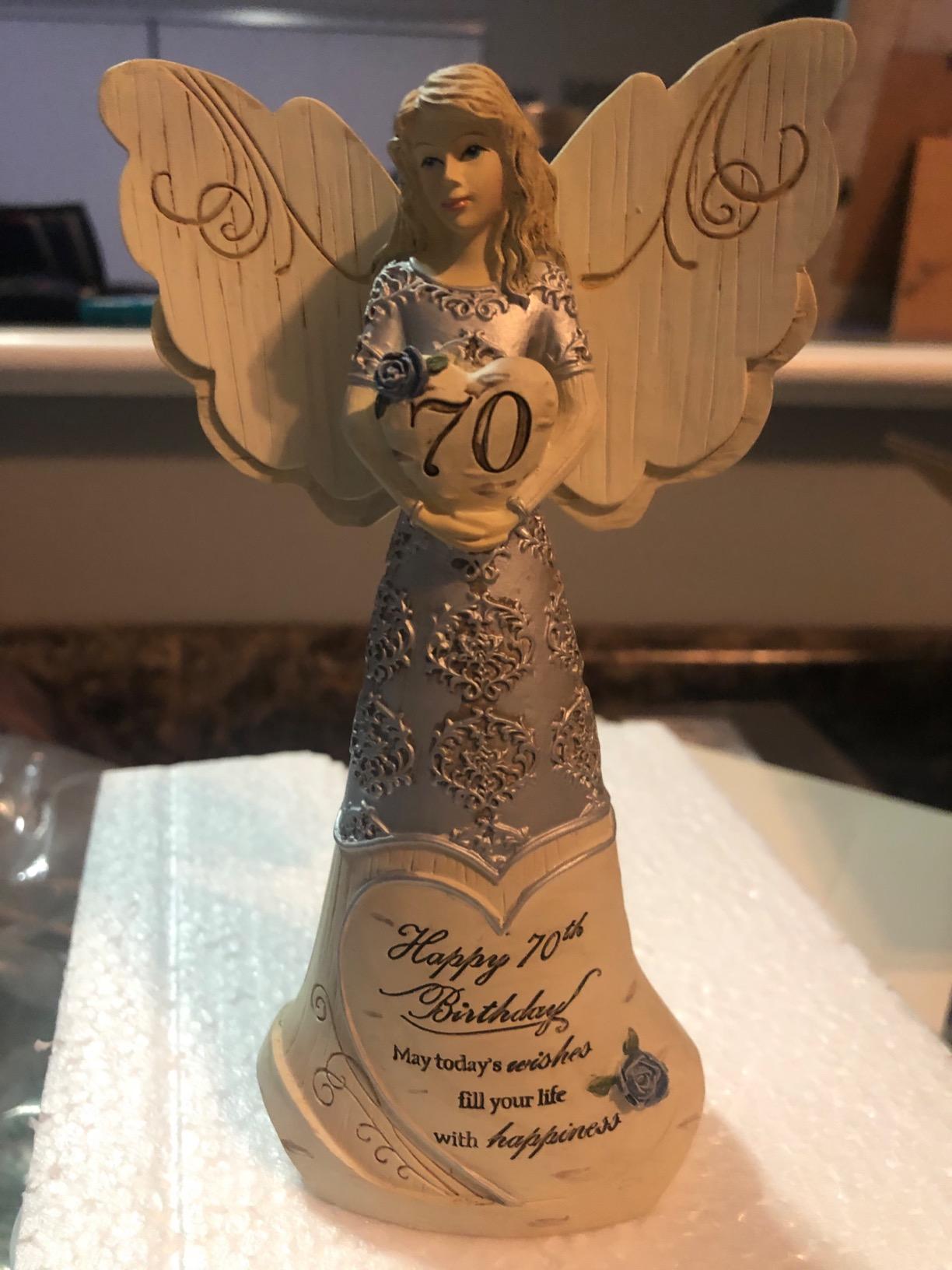 Pavilion 'Happy 70th Birthday' 82416 Elements Angels - Polyresin Birthday Angel Figurine - Silver Hand-Painted Remembrance and Keepsake Gift Angel for Grandmothers, Mothers, Aunts, Friends, Women customer photo 2