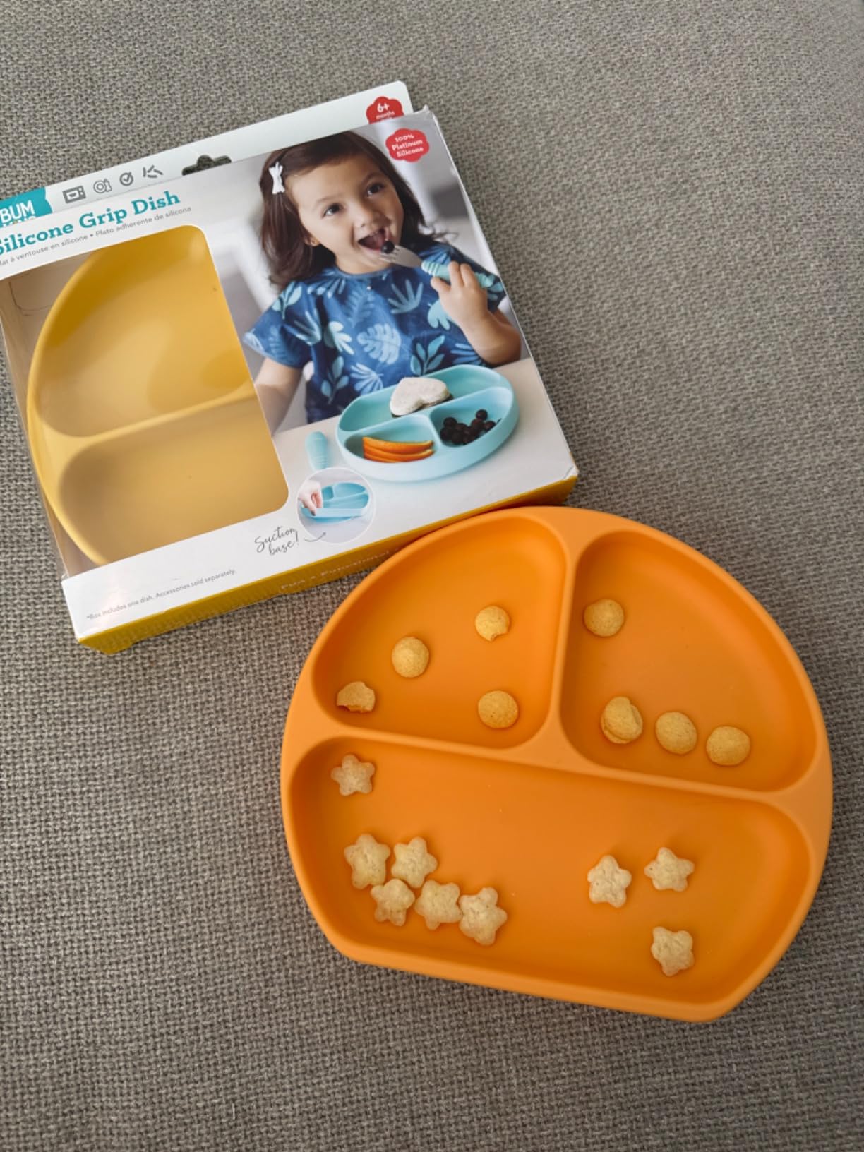 Bumkins Silicone Grip Dish, Suction Plate, Divided Plate, Baby Toddler Plate, BPA Free, Microwave Dishwasher Safe , Blue-GD, 1 Count customer photo 1