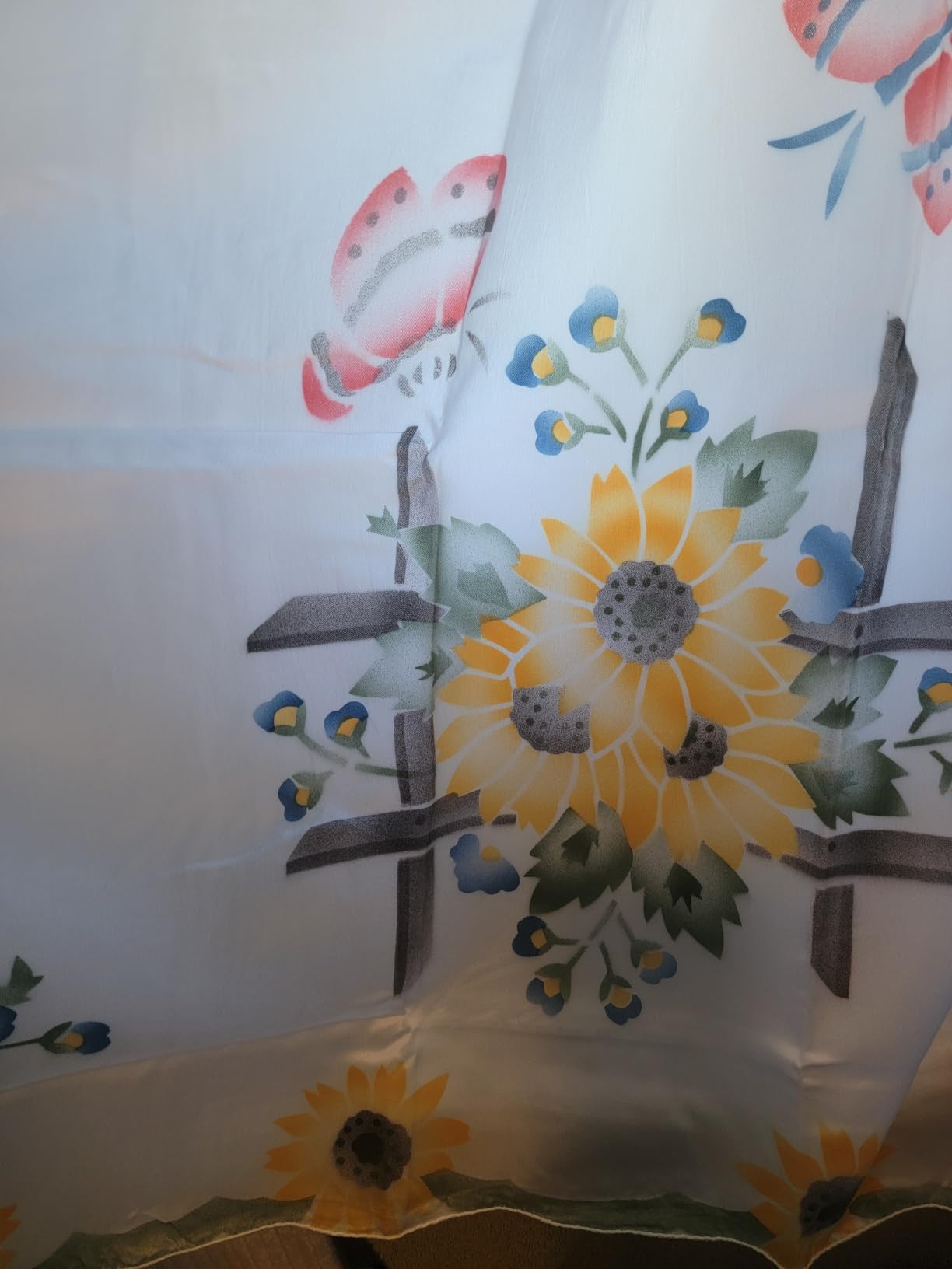 GOHD 3pcs Farmhouse Kitchen Cafe Curtain Set Air Brushed by Hand of Sunflower and Butterfly Design on Thick Satin Fabric (Swag and 36 inches Tiers Set) customer photo 1
