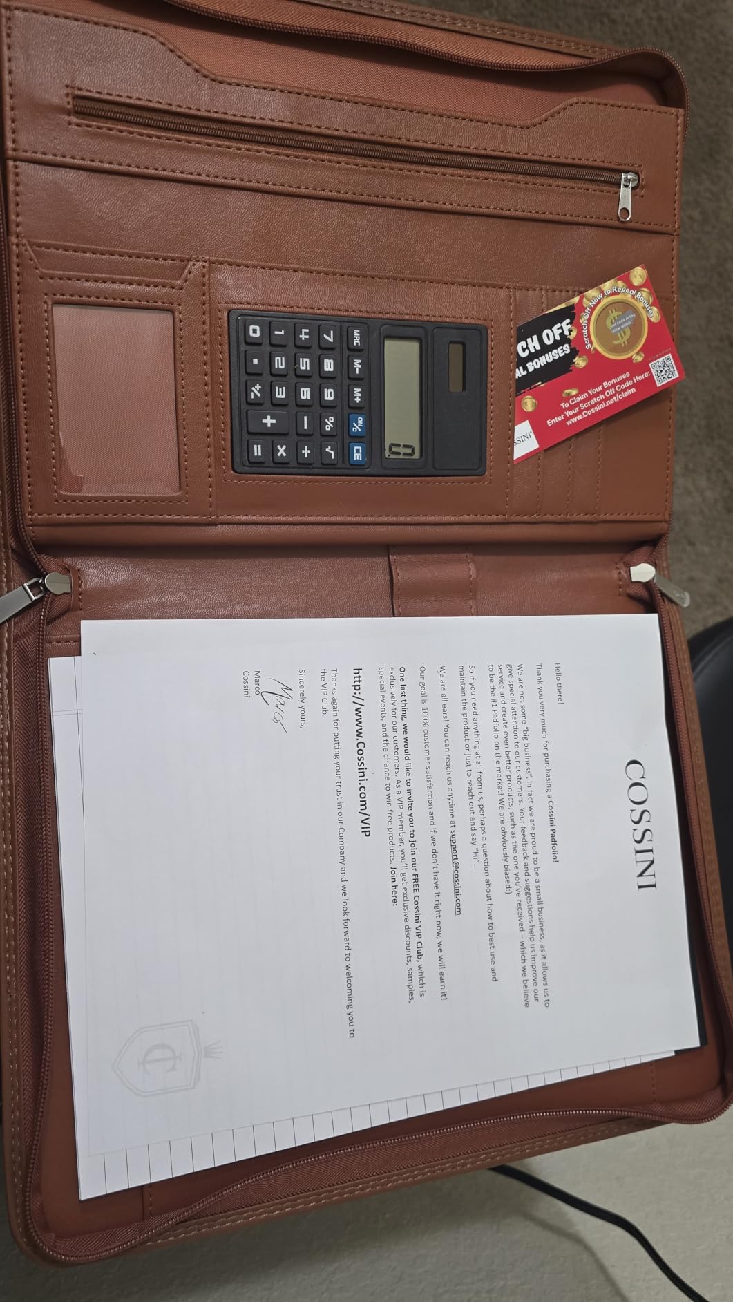 Cossini Black Superior Vegan Leather Business Portfolio with Zipper – Padfolio All-in-One. Smartest Protective 10.1 Inch Tablet Sleeve, Presentation Slot, Solar Calculator, Card Storage, Writing Pad customer photo 1