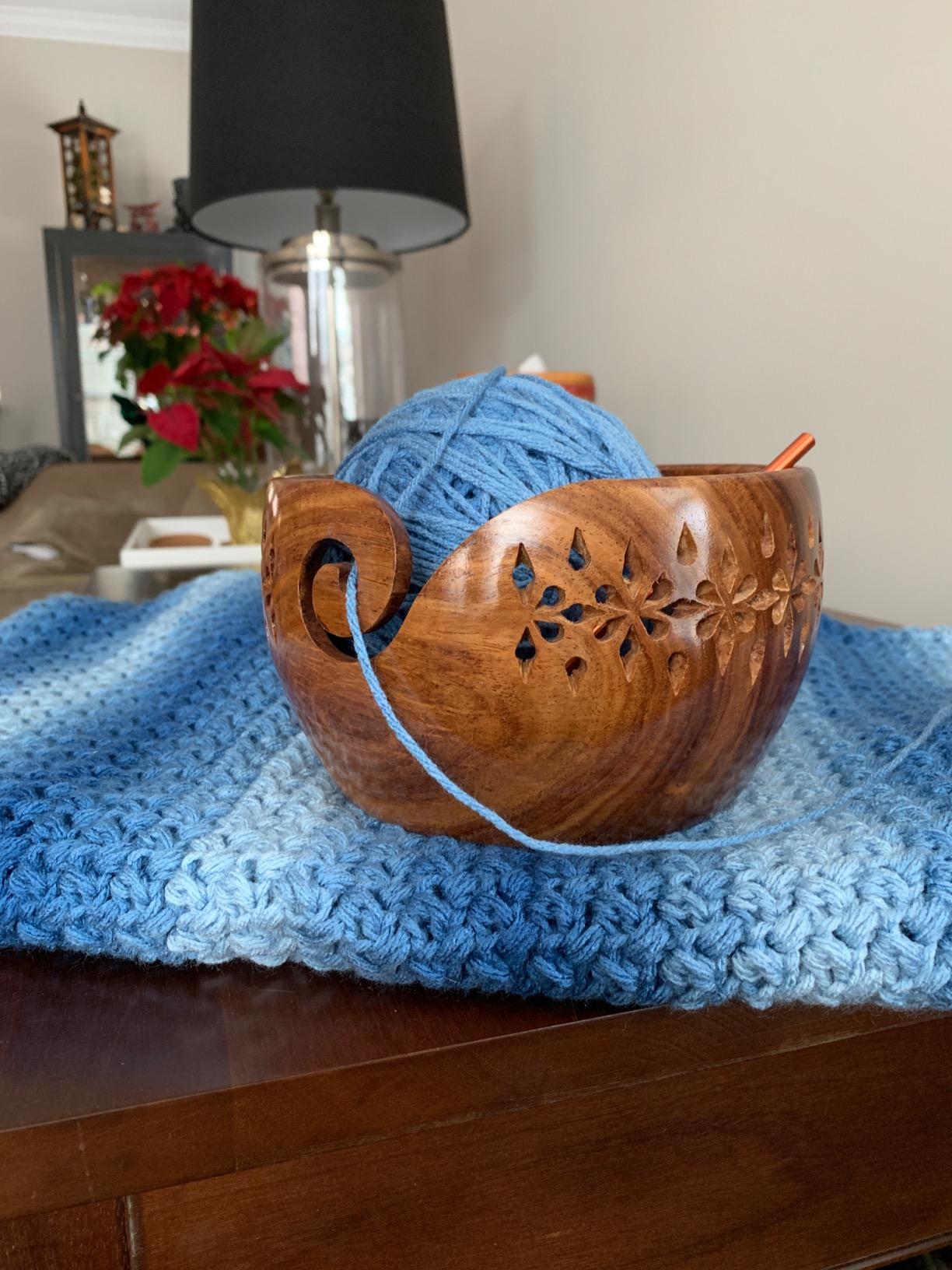 Nagina International Rosewood Crafted Wooden Yarn Storage Bowl With Carved Holes & Drills | Knitting Crochet Accessories (Large) customer photo 1
