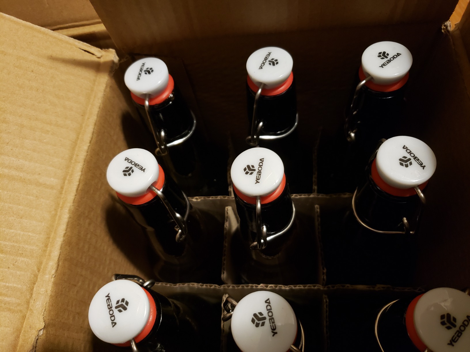 YEBODA 12 oz Amber Swing Top Glass Bottles, Airtight Flip Caps, 9 Pack customer photo 2