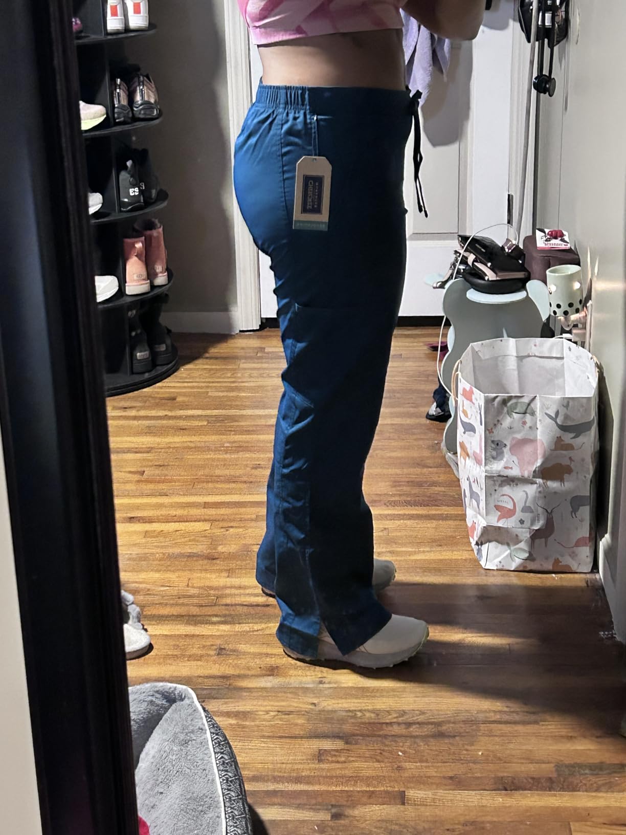 Cherokee Scrub Pants for Women Mid Rise Flare Yoga Scrubs Pant, 2-Way Stretch Drawstring Medical Bottoms, 5 Pockets-WW120 customer photo 2