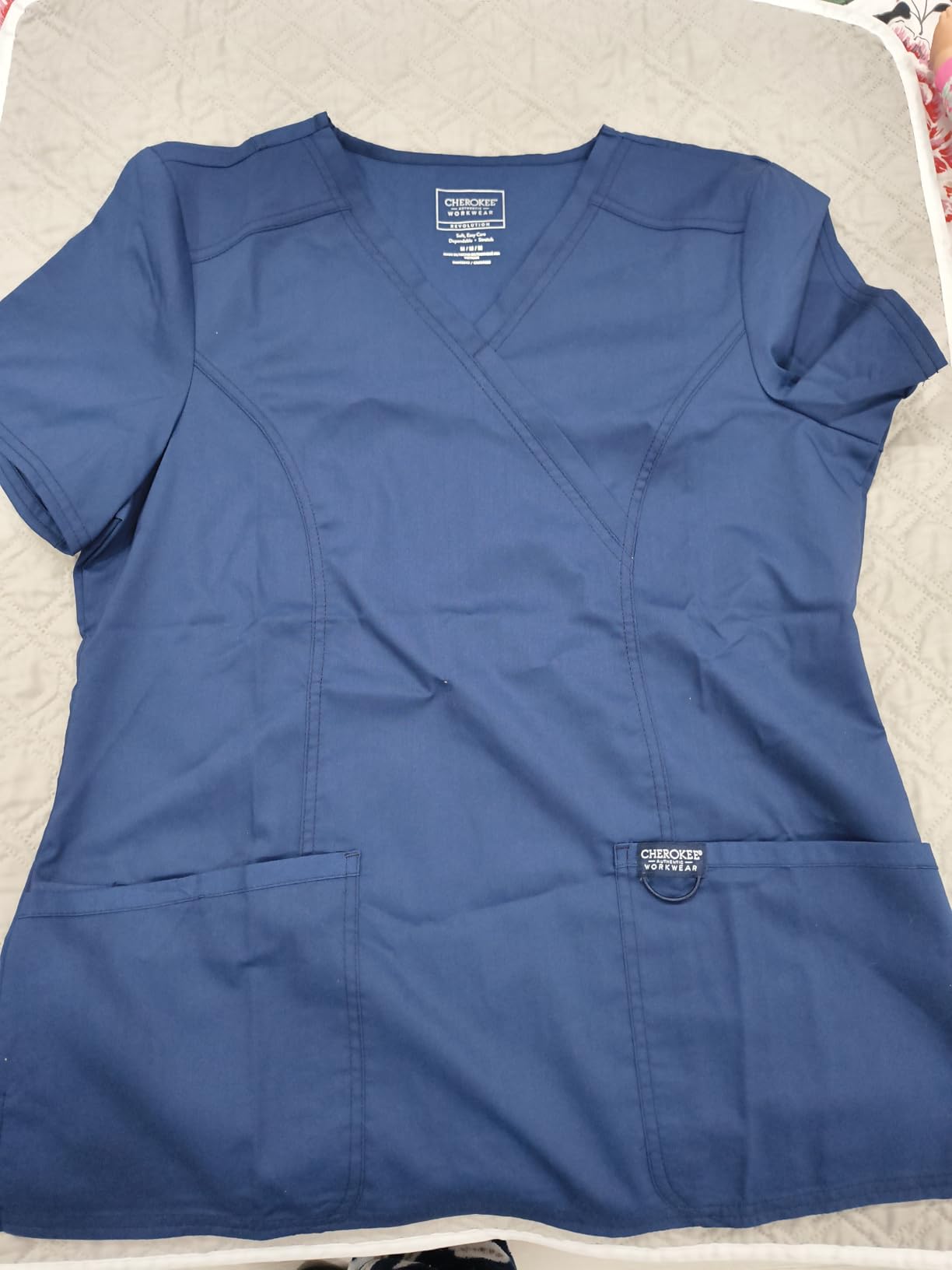 Cherokee WW Revolution Scrub Tops Women Mock Wrap 2 Pockets Nurse Shirt customer photo 2