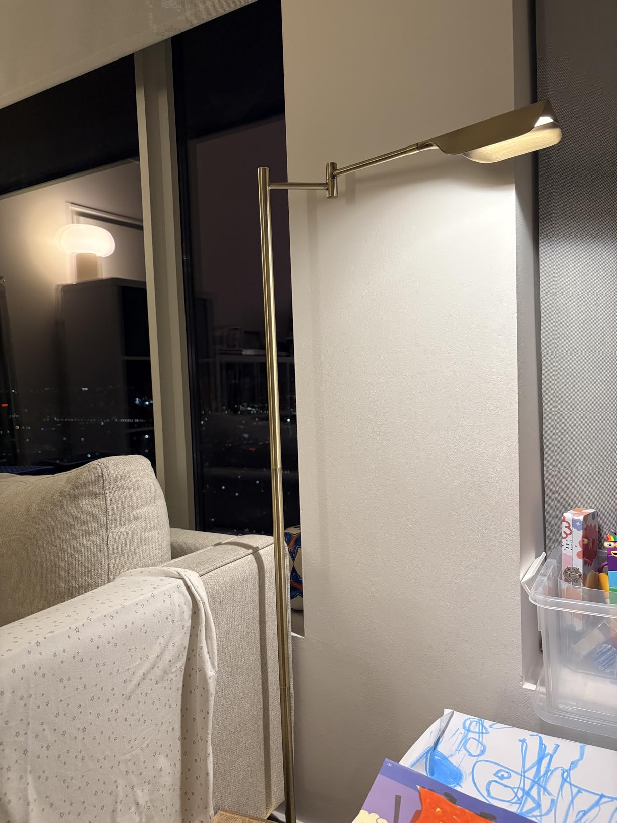 Brightech Leaf Pharmacy LED Reading Lamp, Dimmable Floor Lamp with Easy Rotation over Chair or Desk for Living Rooms & Offices, Adjustable Standing Tall Lamp, For Sewing & Crafts, Antique Brass (Gold) customer photo 1