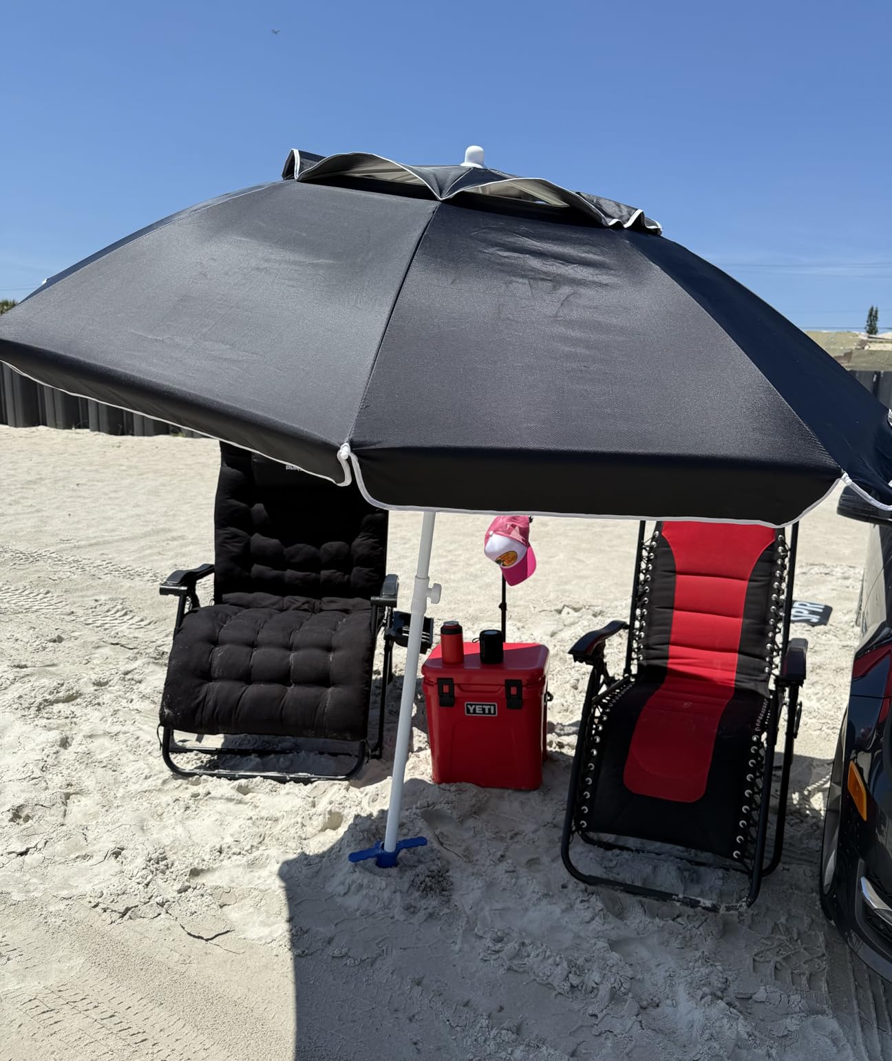 AMMSUN 6.5ft Heavy Duty HIGH Wind Beach Umbrella with Tilt Air Vent Portable Sun Shelter, UPF 50+ Sun Protection Outdoor Sunshade Umbrellas Carry Bag for Patio Garden Pool Backyard Sky Blue customer photo 1