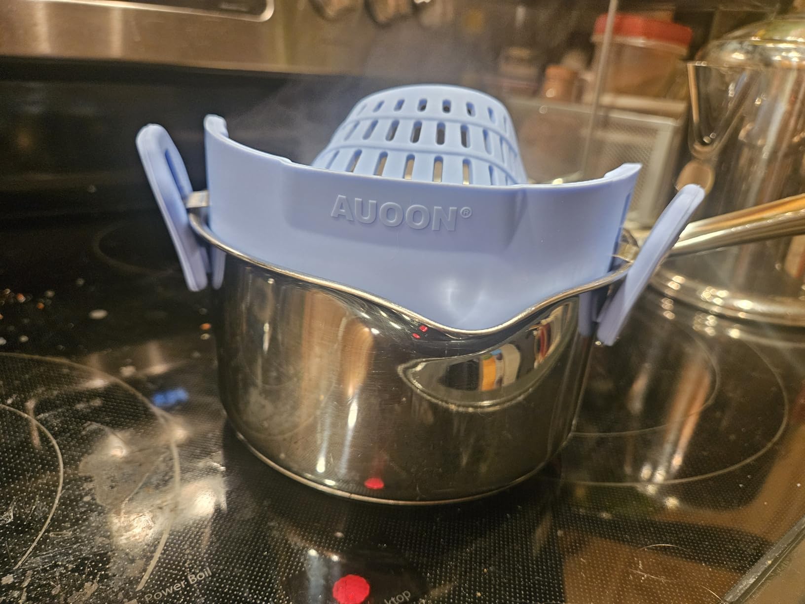 AUOON Clip On Strainer Silicone for All Pots, Standard 8.86 x 3.55in, Black customer photo 1