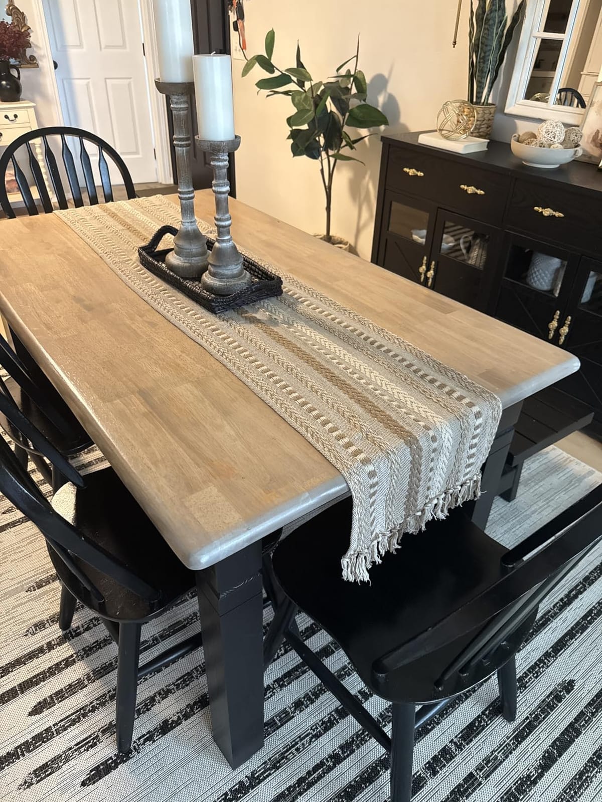 DII Farmhouse Braided Stripe Table Runner Collection, 15x72 (15x77, Fringe Included), Stone customer photo 1
