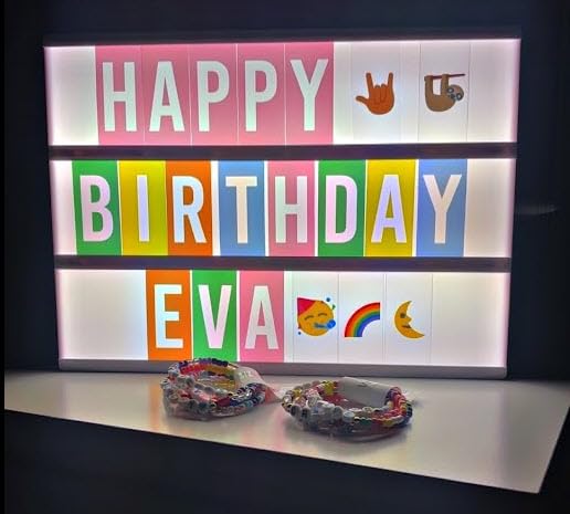 BONNYCO Pink Cinema Light Box with 400 Letters, Emojis, 2 Markers. Led Light Box Home Office and Room Decor, Cinema Led Sign Letters Board. Gifts for Women Girls Christmas Birthdays, Pink Decor customer photo 1