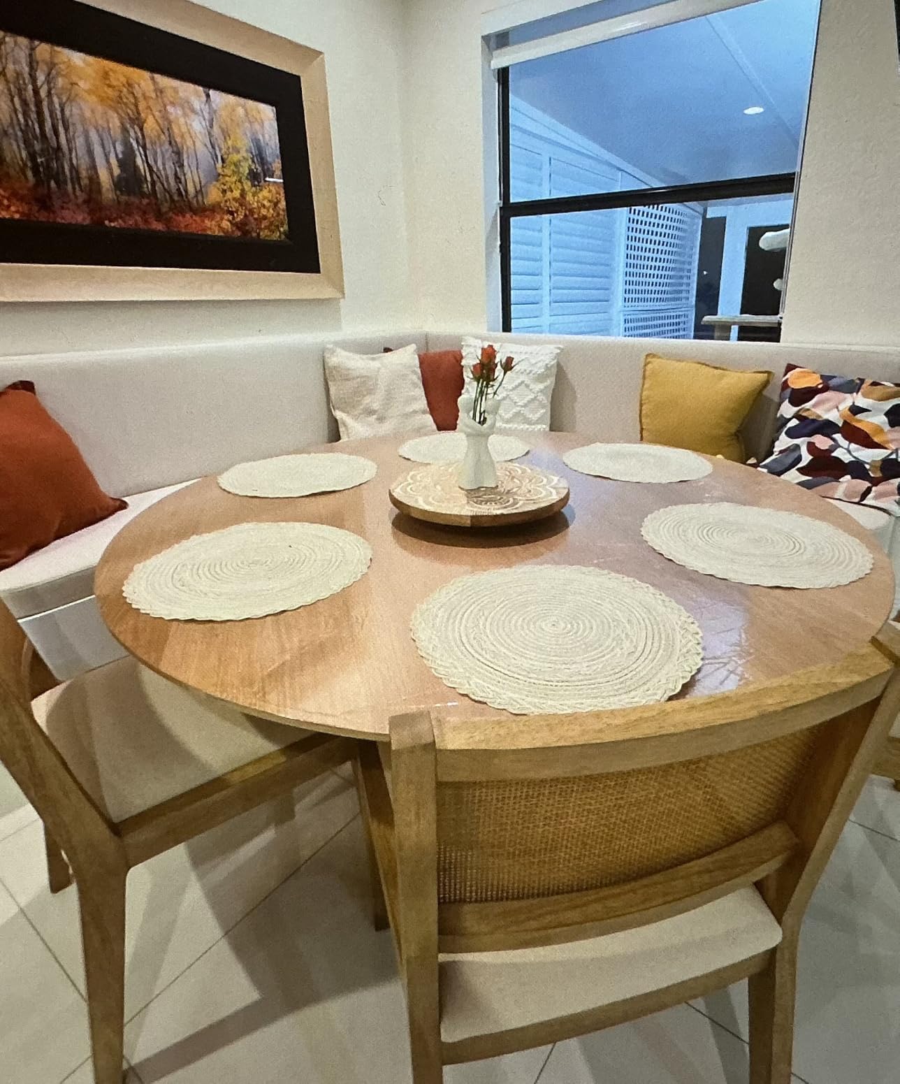 SHACOS 15 inch Round Placemats Set of 6, Cotton Polyester Woven Braided Place Mats, Washable Heat Resistant Circle Table Mats for Dining Table (Beige, 6) customer photo 2