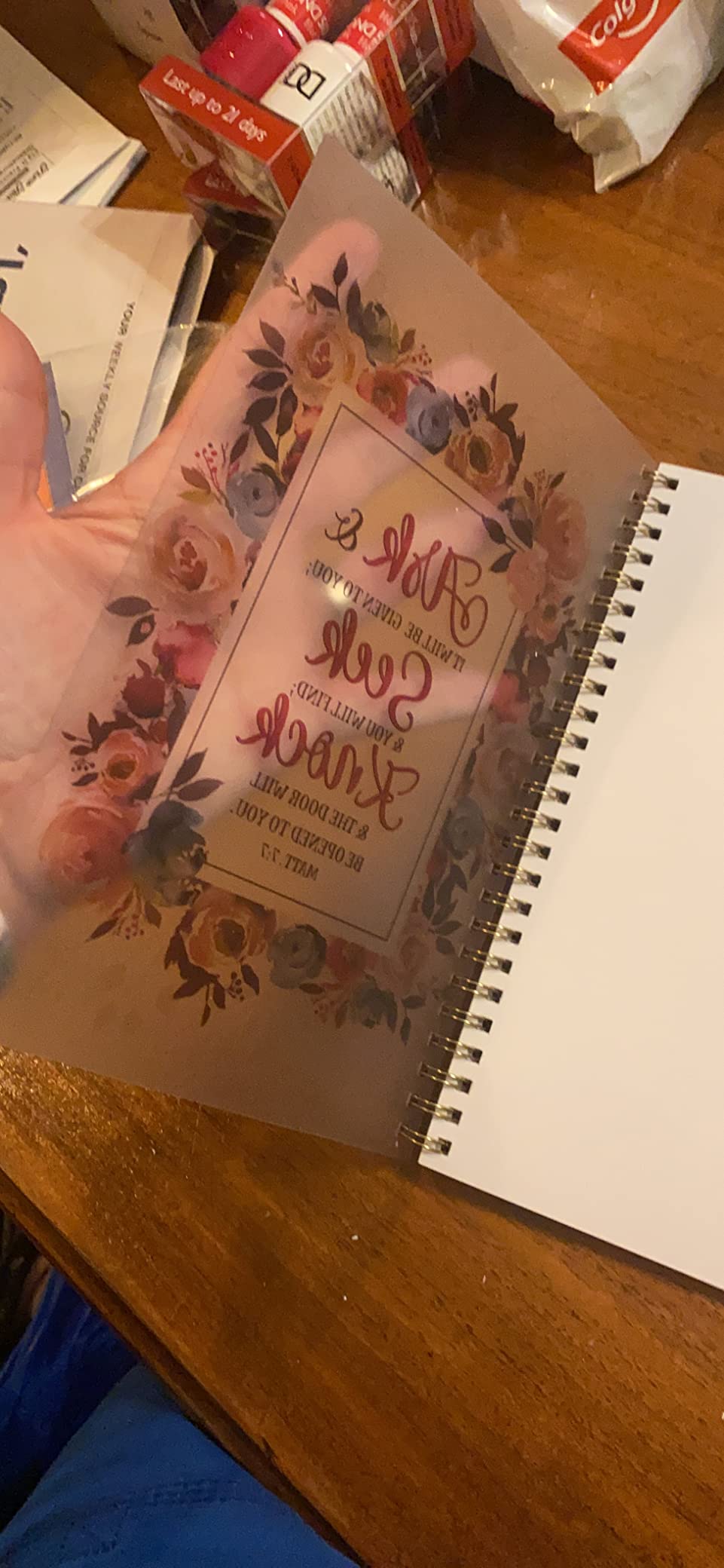 Christian Art Gifts Notebook Ask Seek Knock Matthew 7:7 Bible Verse Inspirational Writing Notebook Gratitude Prayer Journal Flexible Cover 128 Ruled Pages w/Scripture, 6 x 8.5 Inches customer photo 1