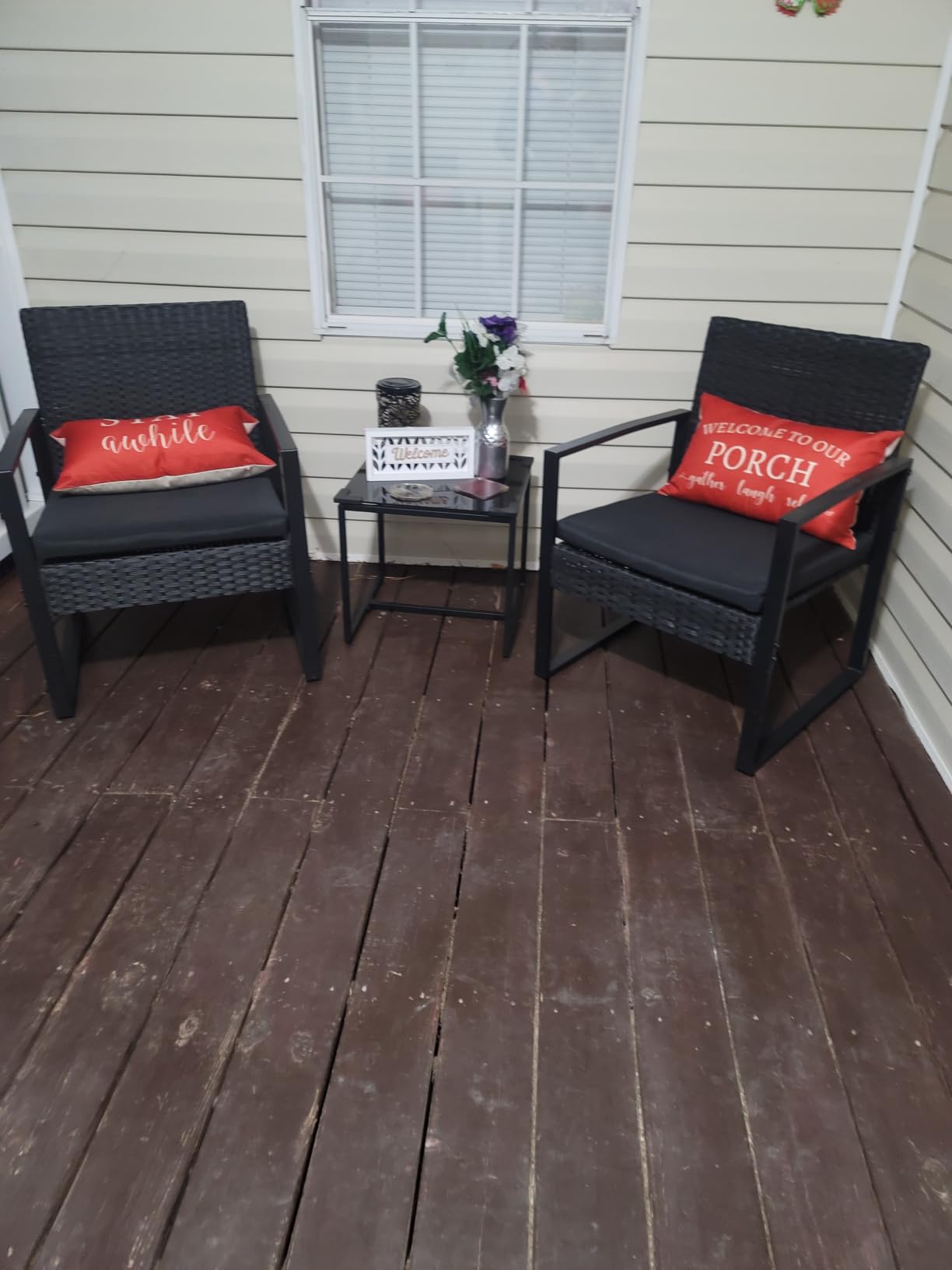 Flamaker 3 Pieces Patio Furniture Set Outdoor Wicker Bistro Chair (Black) customer photo 1