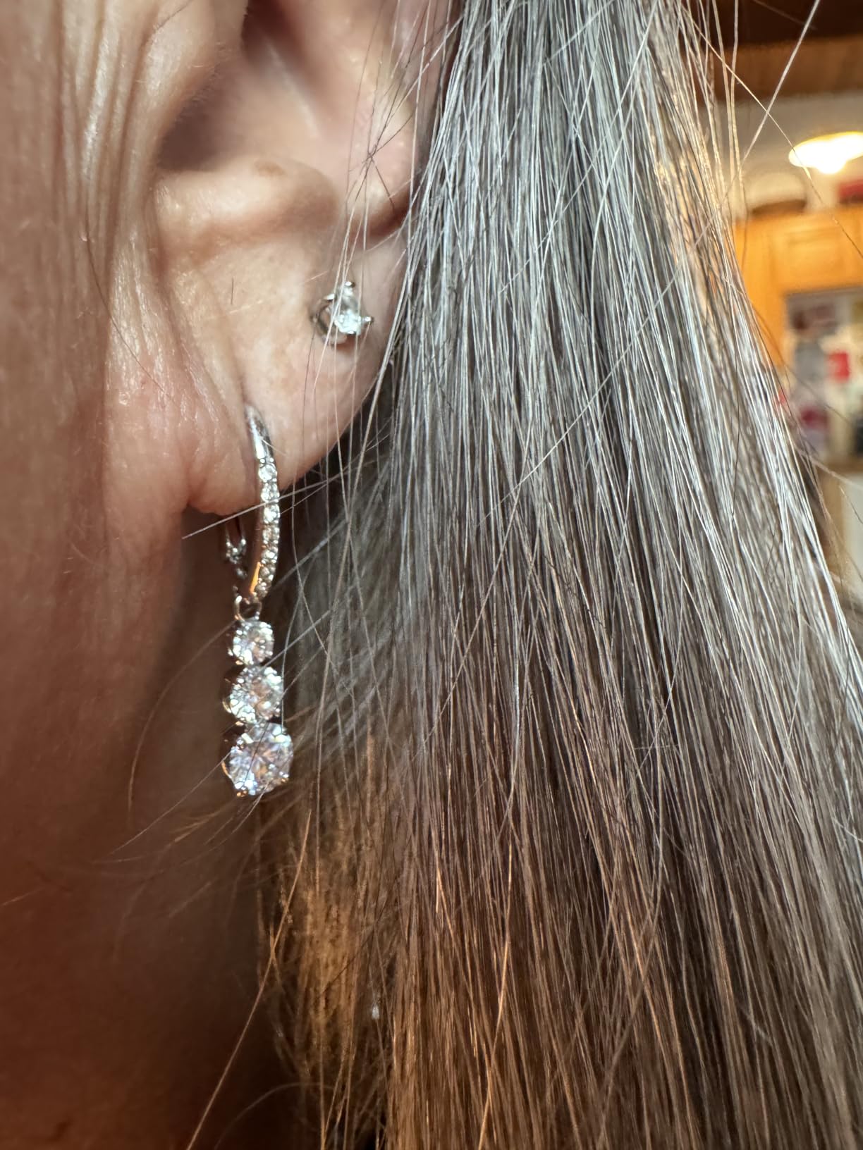 Swarovski Stilla Attract Trilogy Drop Pierced Earrings with White Crystals on a Rhodium Plated Setting with Hinged Closure customer photo 1
