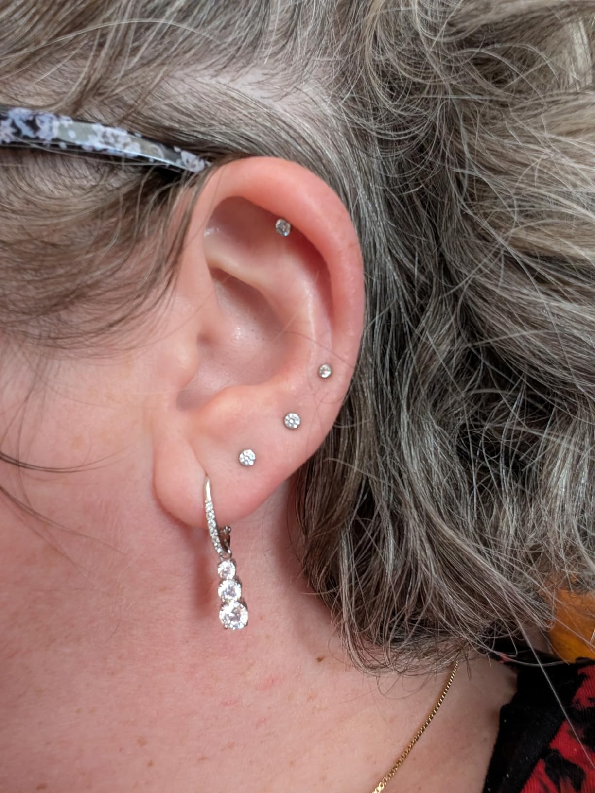 Swarovski Stilla Attract Trilogy Drop Pierced Earrings with White Crystals on a Rhodium Plated Setting with Hinged Closure customer photo 2