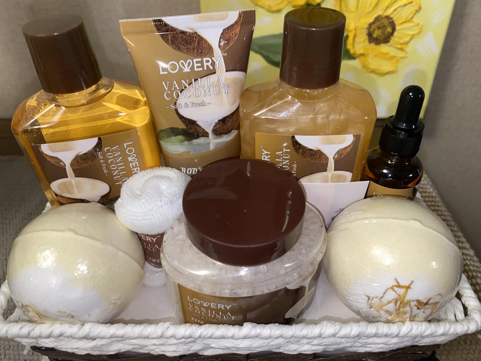 Gifts For Women Gift Basket for Women– 9 Piece Set of Vanilla Coconut Home Spa Set, Luxurious Gifts for Her, Bath and Body Sets Includes Fragrant Lotions, Large Bath Bombs, Coconut Oil customer photo 2