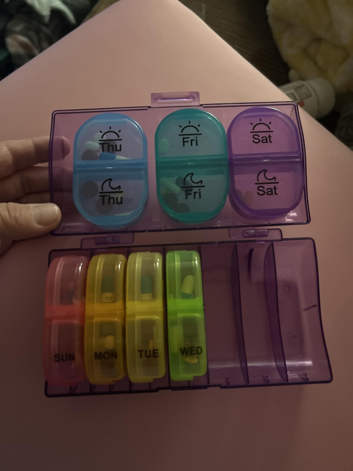 AUVON Pill Box 2 Times a Day, 7-Color for Easy Tracking, Dual Protection | Weekly Pill Organizer AM PM with 7 Daily Pocket Case to Hold Vitamin, Medicine, Medication, and Supplement, BPA-free customer photo 2