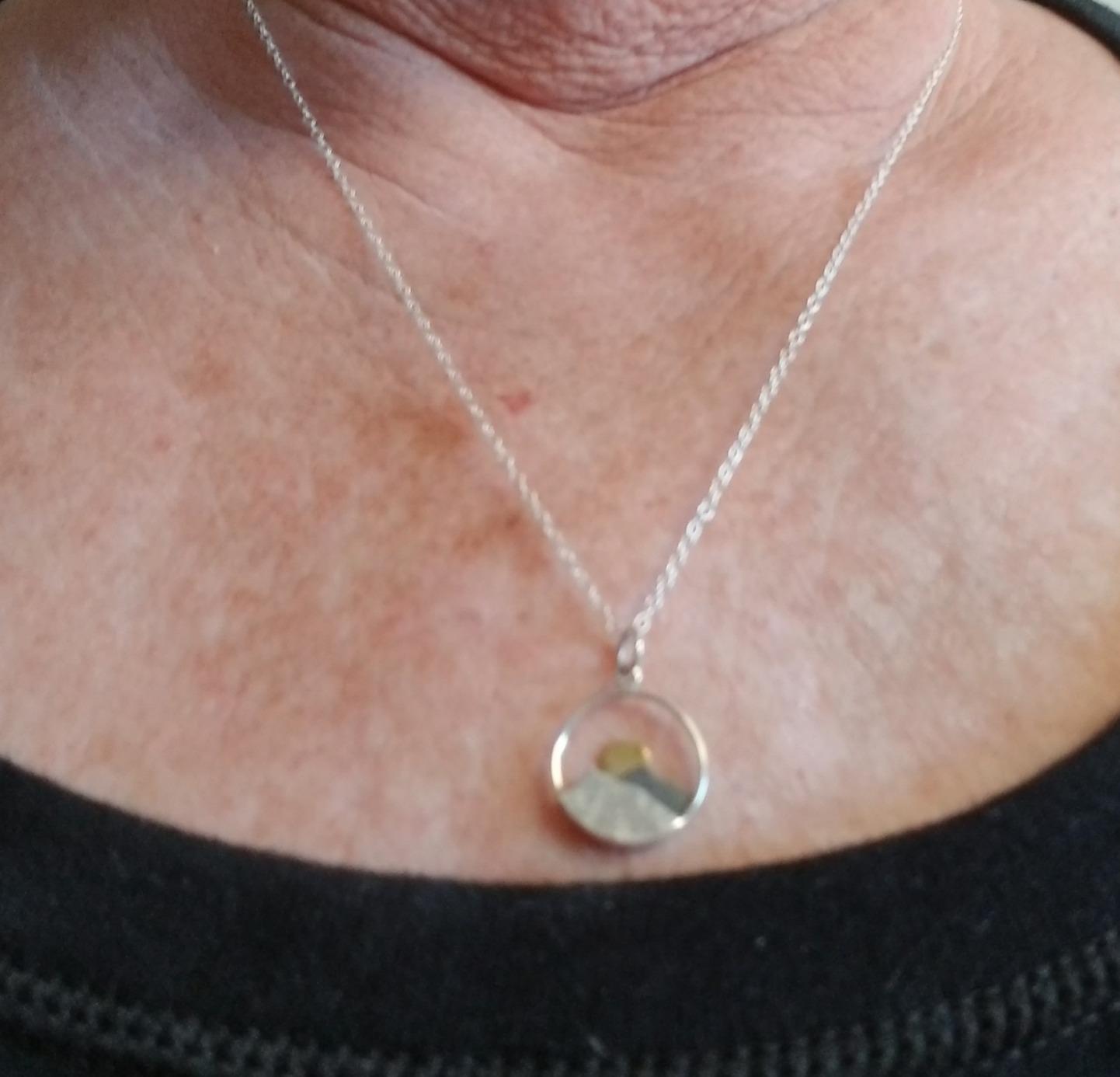 Mountain Range with Sun Sterling Silver and Bronze Charm Necklace for Women customer photo 1