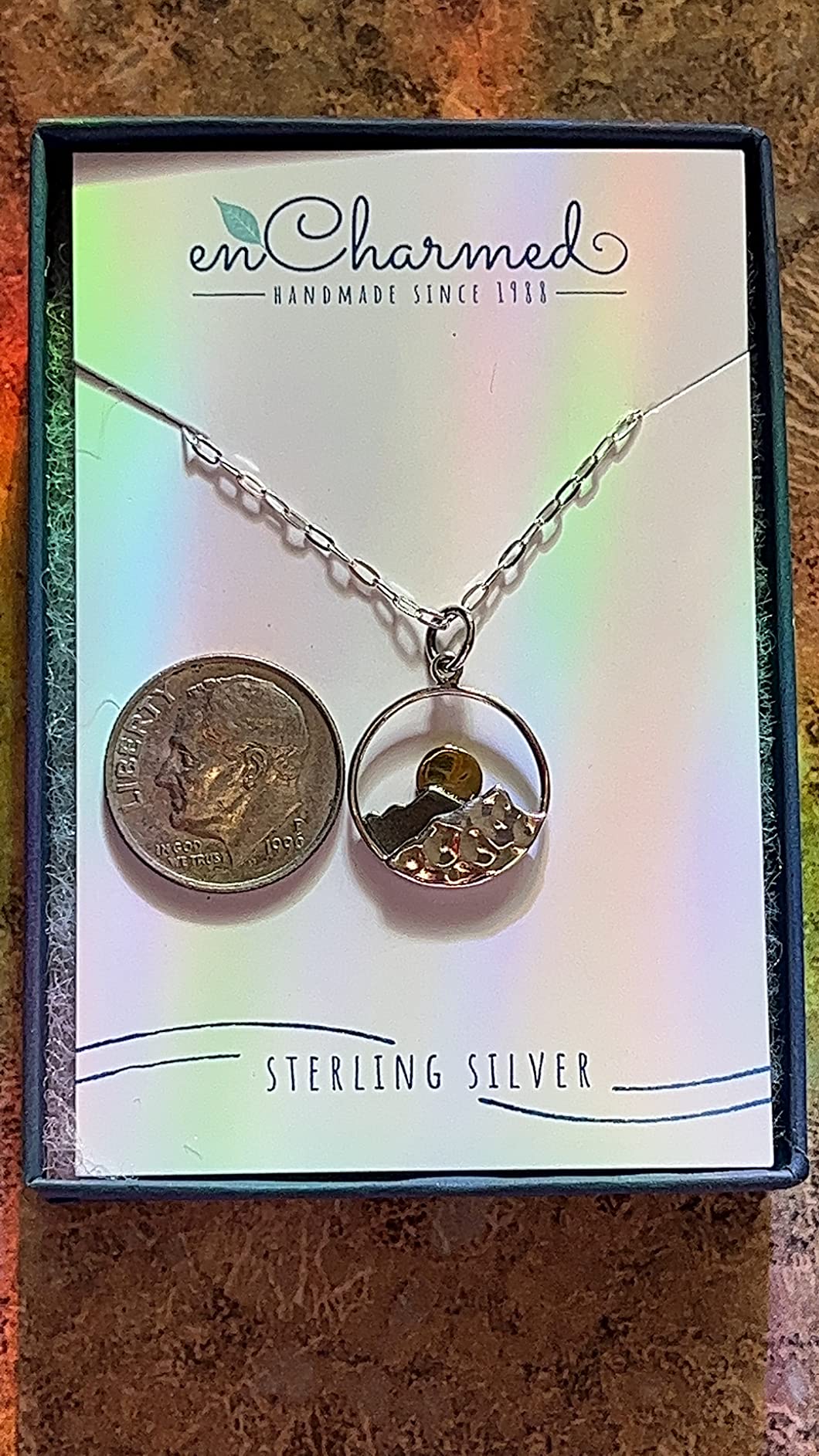 Mountain Range with Sun Sterling Silver and Bronze Charm Necklace for Women customer photo 2