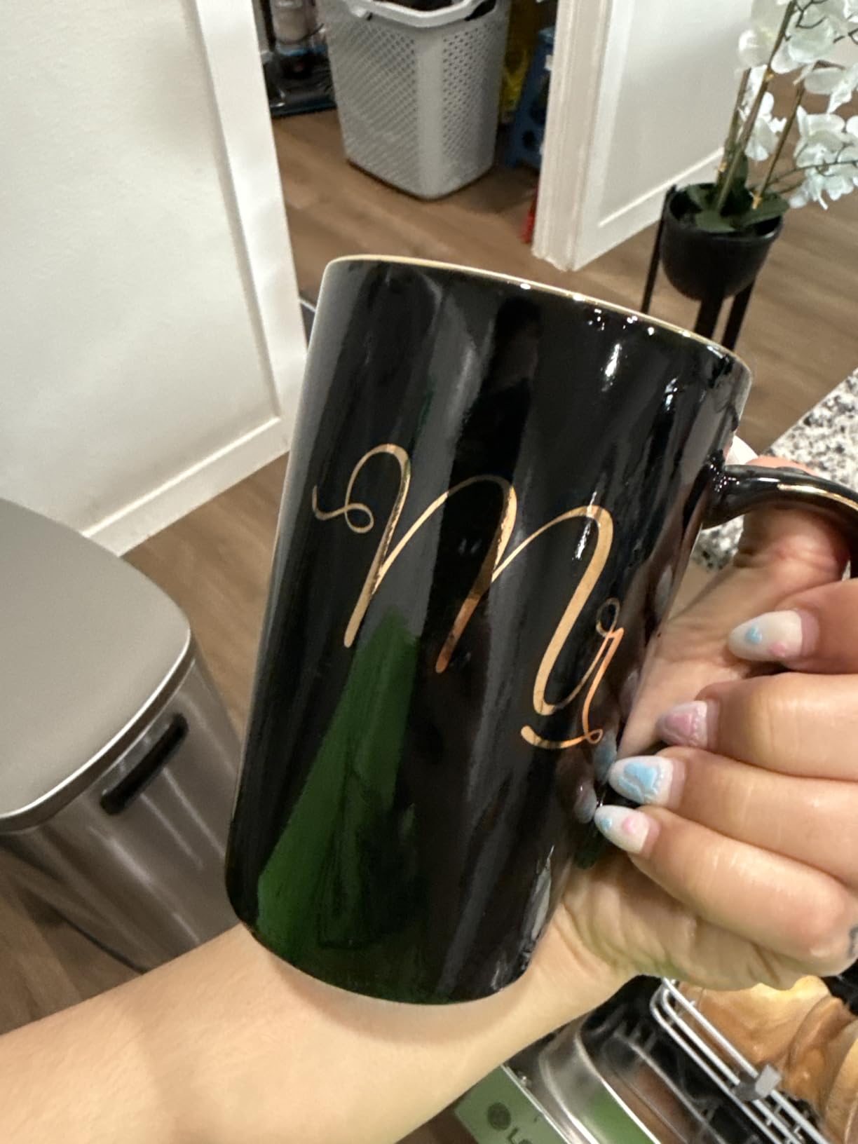 Jumway Wedding Gifts for Bride and Groom, Gifts for Bridal Shower Engagement Wedding and Married Couples Anniversary - Ceramic Marble Coffee Mugs with Real Gold Mr/Mrs Letters 14 Oz Pink customer photo 2