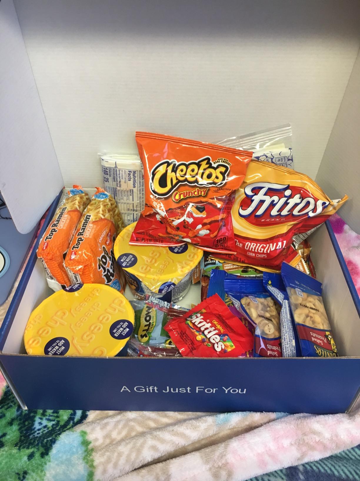 My ​College​ Crate​ ​Microwave​ Snack Care Package - ​50 Piece​ Bulk Variety Pack Box for Adults ​and ​Kids ​with Ramen ​Mix​, ​Popcorn, Mac n Cheese, Assorted Chips, Granola Bars and Candy customer photo 1