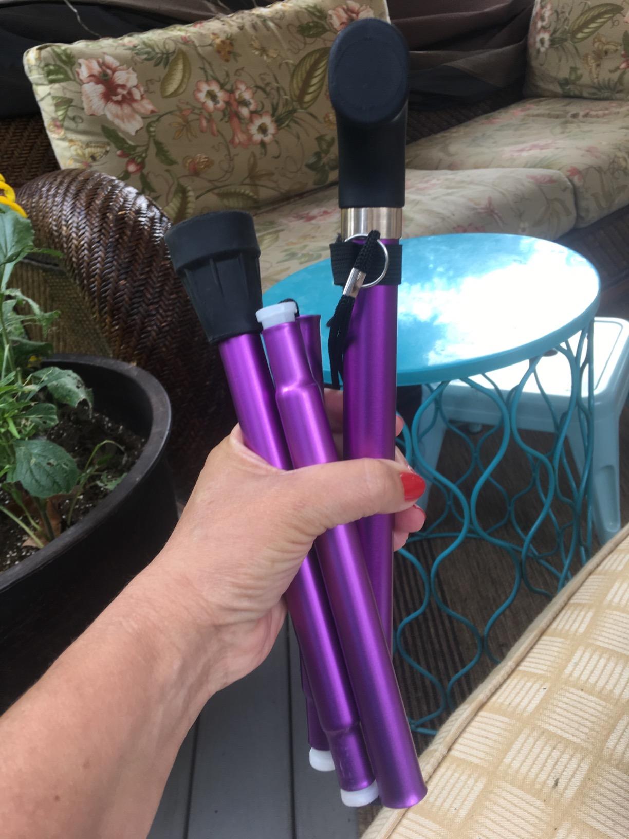 RMS Folding Cane, Adjustable, Lightweight Offset Walking Cane | Aluminum Collapsible Walking Stick with Ergonomic Derby Handle, cane folds for travel and storage customer photo 1