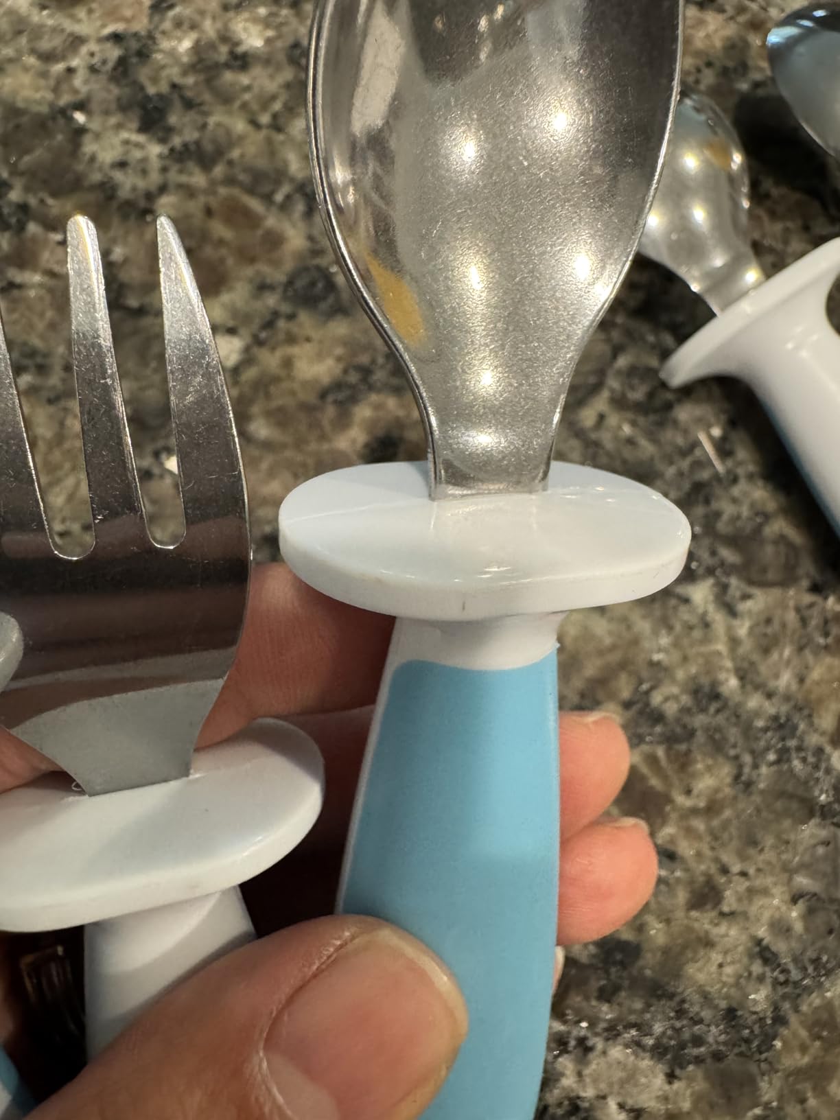 Munchkin® Raise™ Toddler Fork and Spoon Utensil Set, Rest Keeps Tip Off Table, BPA Free, 6 Pack, Blue customer photo 1