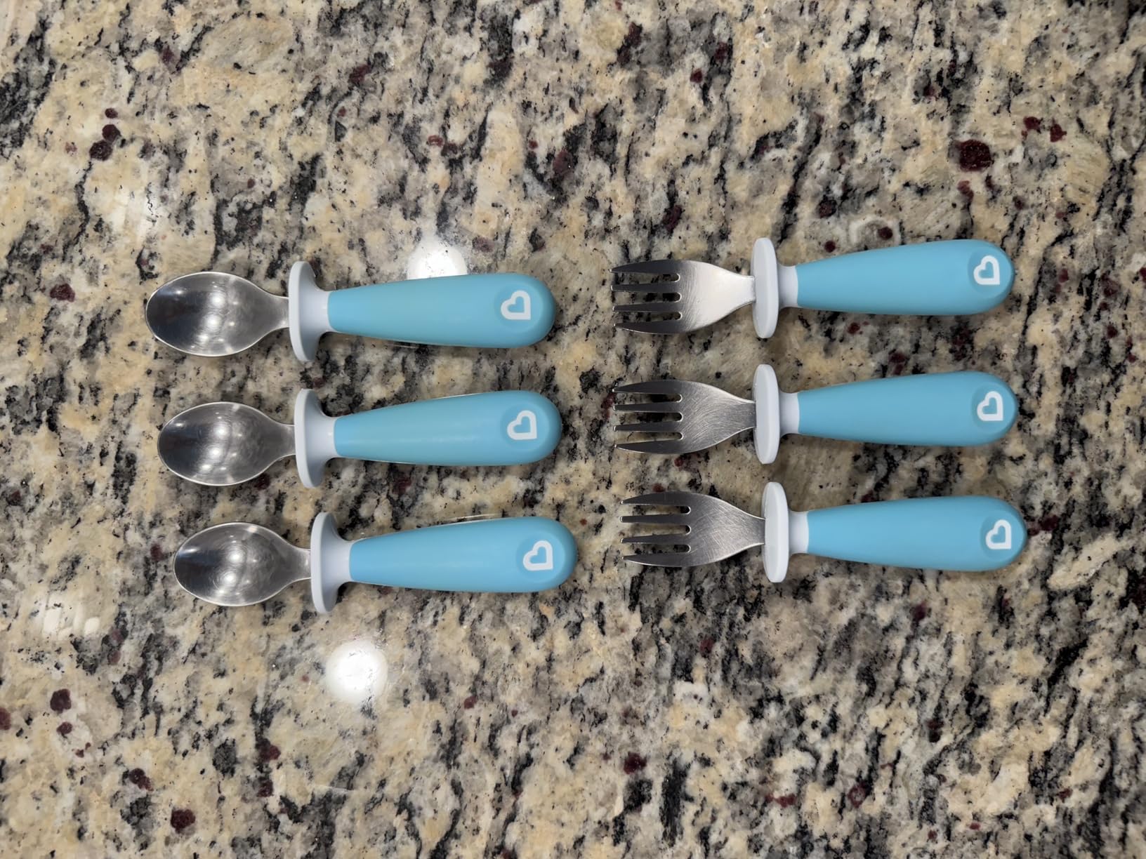 Munchkin® Raise™ Toddler Fork and Spoon Utensil Set, Rest Keeps Tip Off Table, BPA Free, 6 Pack, Blue customer photo 2