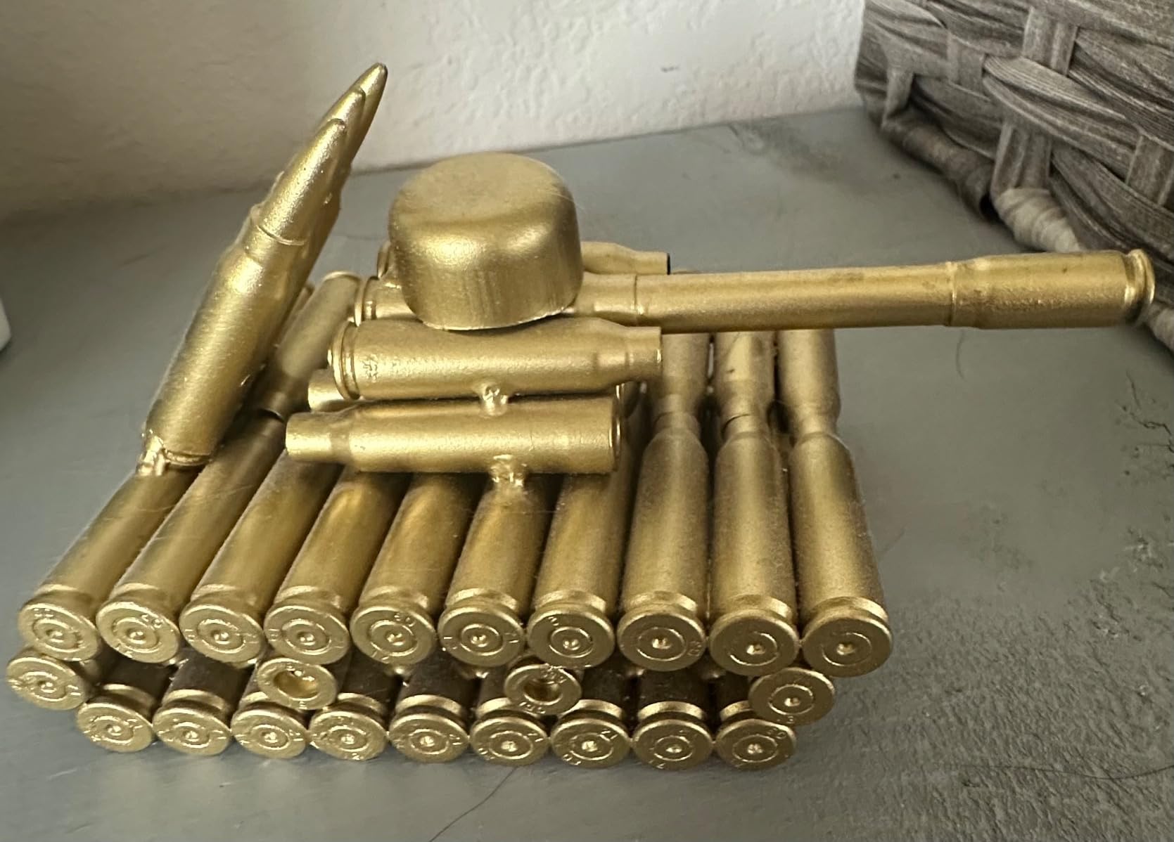 Bullet Shell Casing Shaped Army Tank Metal Sculpture,Great Decorative Artwork Model Gift for Home,Study Room Decorations (95 Tank) customer photo 1