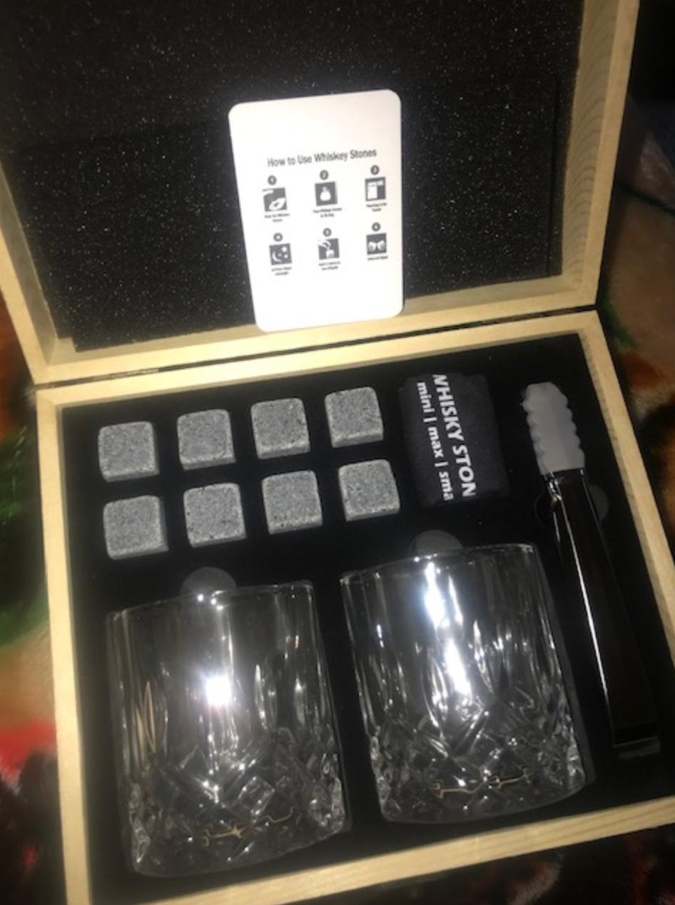 Whiskey Stones Gift for Men, Whiskey Glasses Set of 2 with Premium Wood Box | 8 Granite Chilling Whiskey Rocks, Scotch Bourbon Gifts for Men Him Dad Husband Boss, Ideal for Fathers Day, Birthday, Holiday customer photo 2