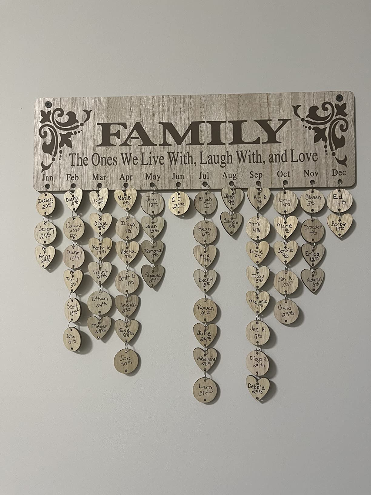 Family Birthday Reminder Calendar Board with 100 Tags, Model JL01 customer photo 1