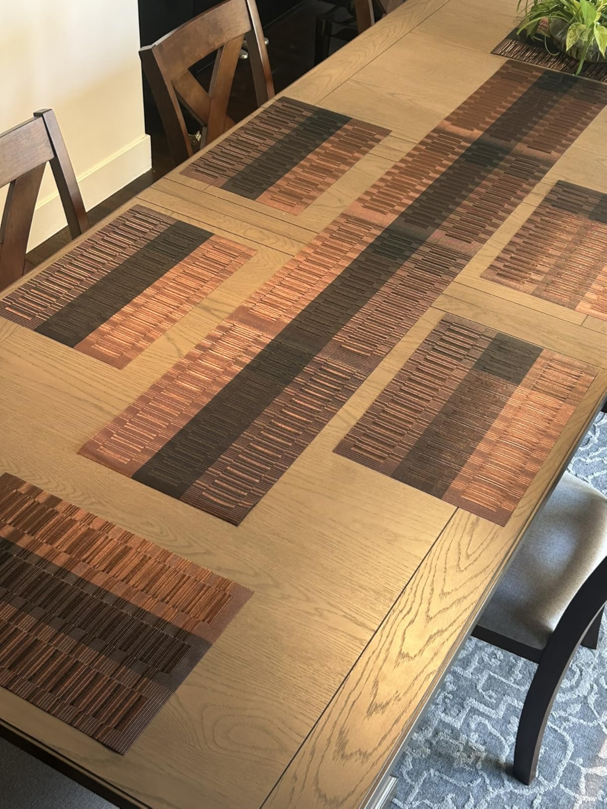 PIGCHCY Placemats with Matching Table Runner,Heat Resistant Vinyl Woven Washable Table mats Sets (6 Placemats+1 Table Runner,Champagne) customer photo 2