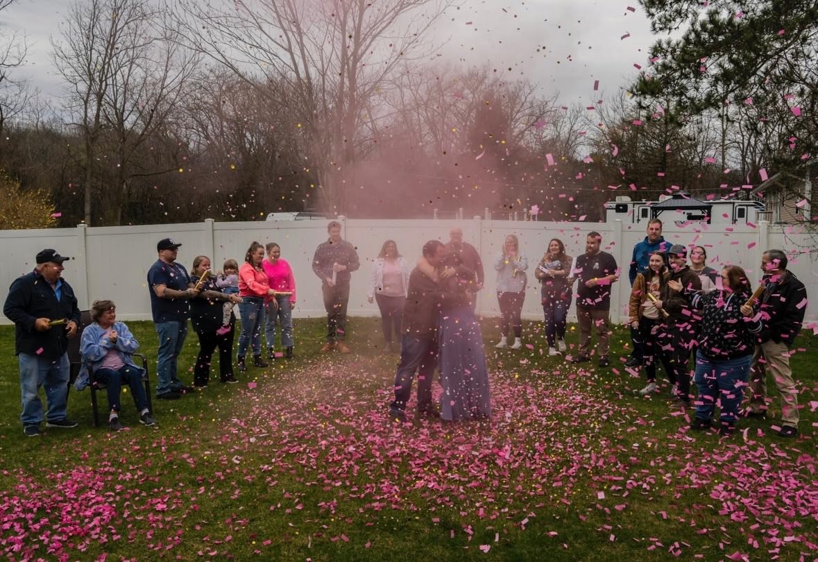 Revealations Gender Reveal Confetti Cannon - Set of 4 (2 Pink, 2 Blue) Gender Reveal Party Supplies Air Compressed Confetti Poppers - Biodegradable Tissue for Party Celebrations customer photo 1