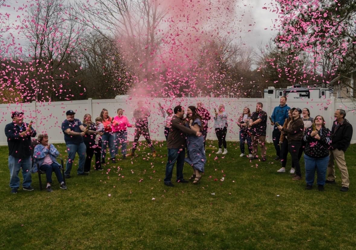 Revealations Gender Reveal Confetti Cannon - Set of 4 (2 Pink, 2 Blue) Gender Reveal Party Supplies Air Compressed Confetti Poppers - Biodegradable Tissue for Party Celebrations customer photo 2