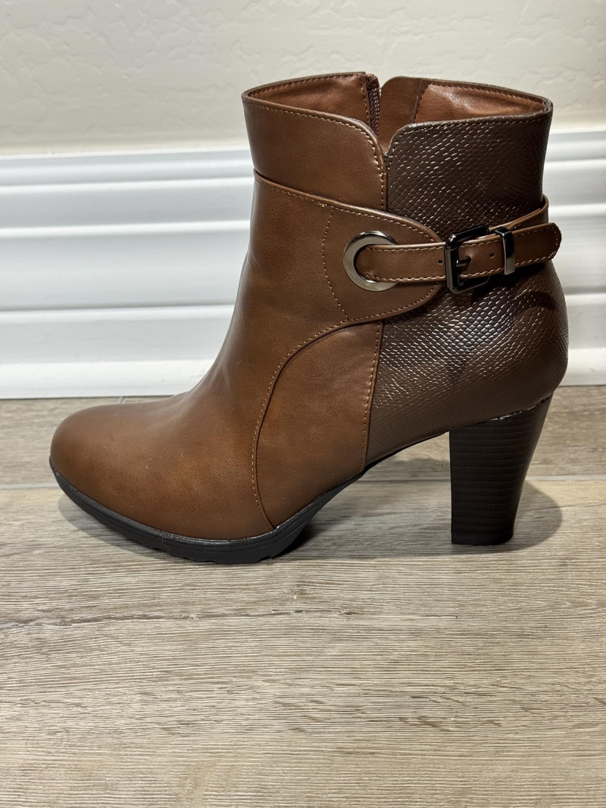 mysoft Women's Chunky Stacked Heel Ankle Boots Zipper Buckle Booties customer photo 2