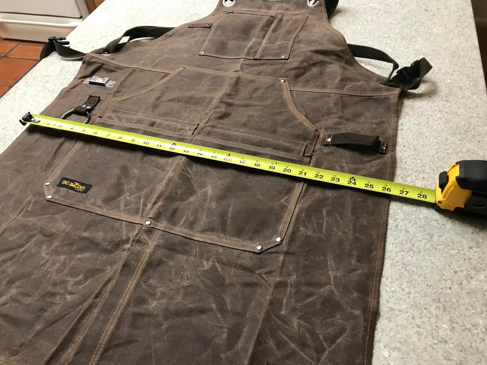 ecoZen 16oz Waxed Canvas Work Apron with Pockets - Waterproof, Fully Adjustable to Comfortably Fit Men and Women, 27 x 34 inches, Tough Tool Apron for Lasting Protection - Brown, Size S to XXL customer photo 2