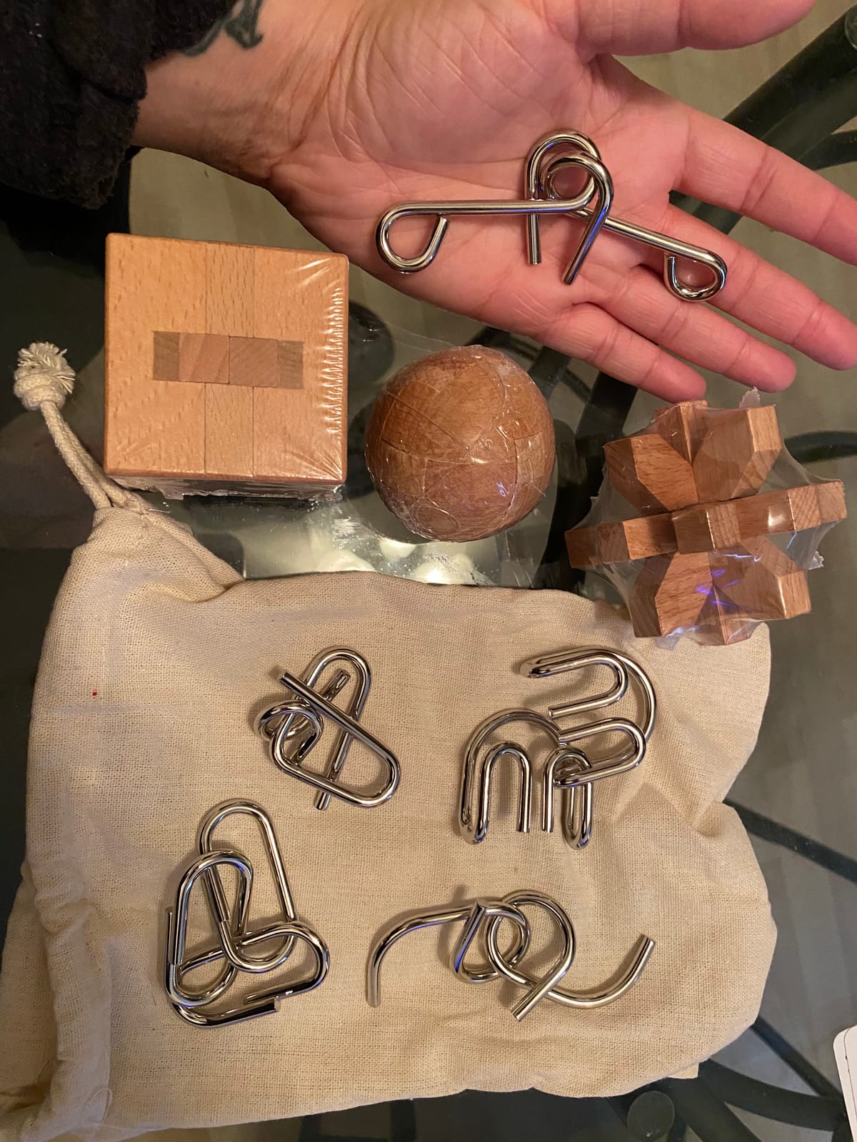 LESONG Brain Teasers Metal and Wooden Puzzles for Kids and Adults 9 Pack, Mind, IQ, and Logic Test and Handheld Disentanglement Games, 3D Coil Cast Wire Chain and Durable Wood Educational Toys customer photo 1