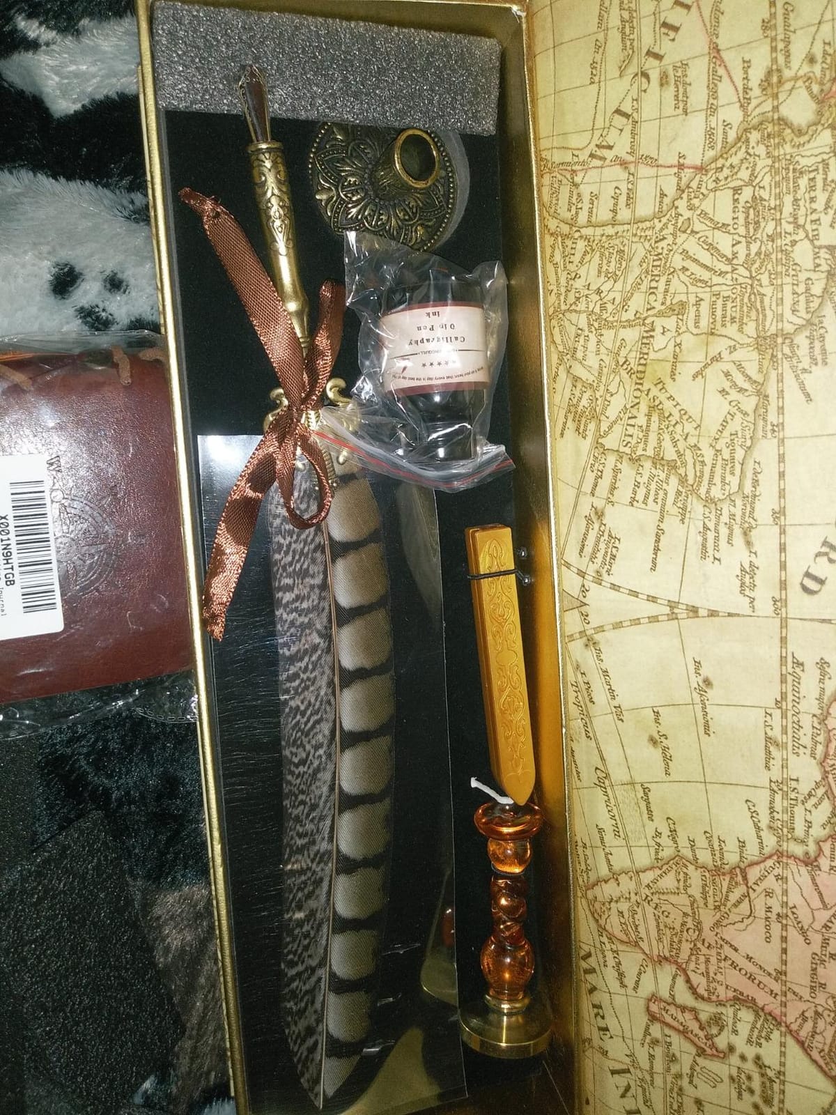 Antique Quill Pen Unique Half-Patterned Feather Pen Set with 6 Nibs 1 Bottle of Ink 1 Seal Stamp 1 Pen Holder 1 Sealing Wax LL-149 customer photo 1