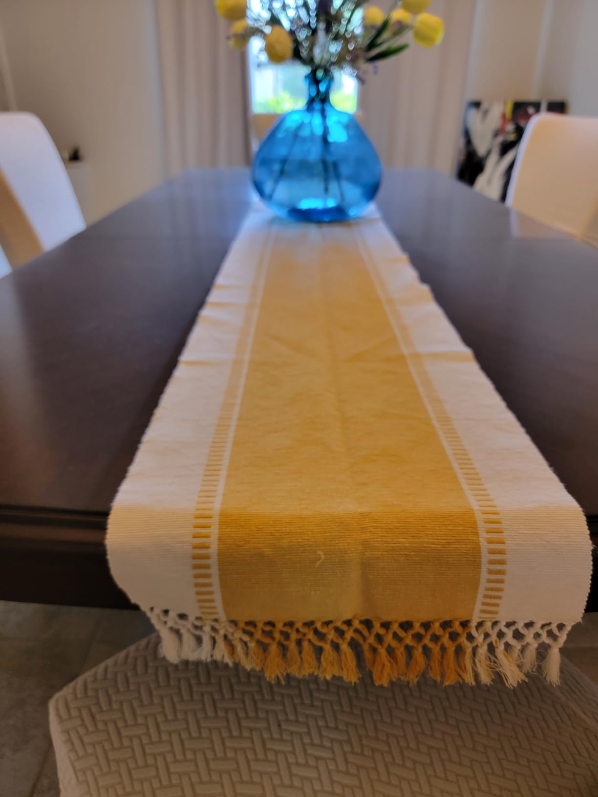 DII Dobby Stripe Table Runner, 13x72, French Blue & Cream Background customer photo 1