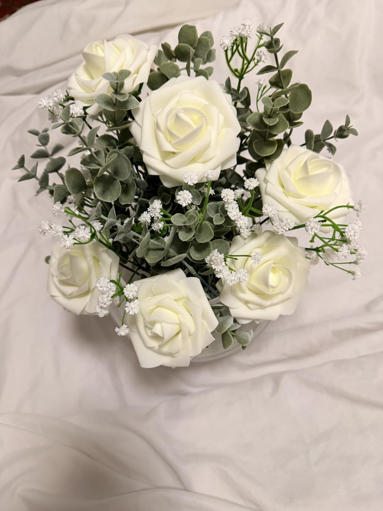 Floroom Artificial Flowers 25pcs Real Looking Ivory Foam Fake Roses with Stems for DIY Wedding Bouquets White Bridal Shower Centerpieces Arrangements Party Tables Decorations customer photo 2
