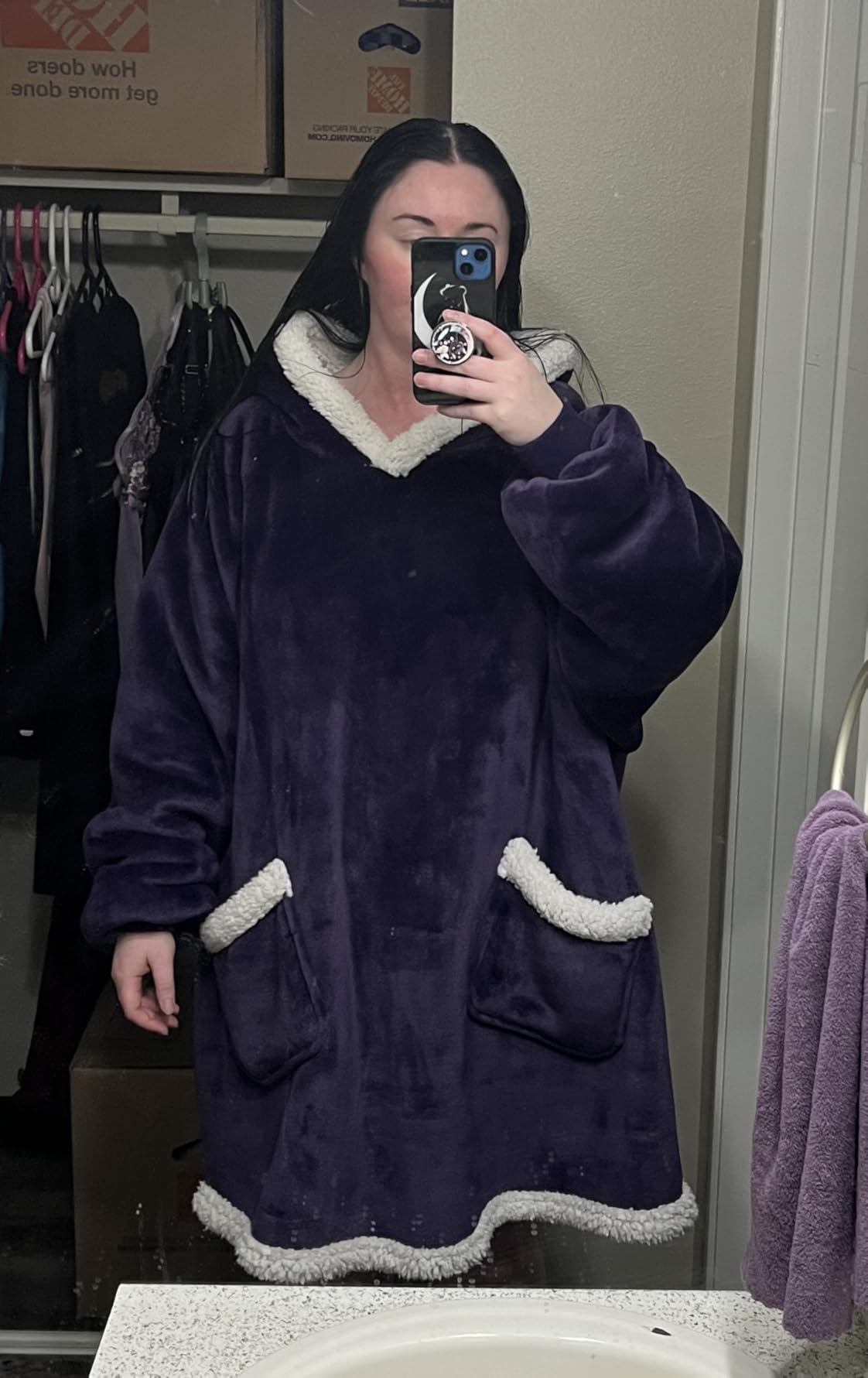 Bedsure Wearable Blanket Sherpa Hoodie Gifts, Sweatshirt, Grey, Standard | Gifts for Women/Men, Warm, Soft Cozy, Sherpa Fleece, Machine Wash, Birthday Gifts customer photo 1