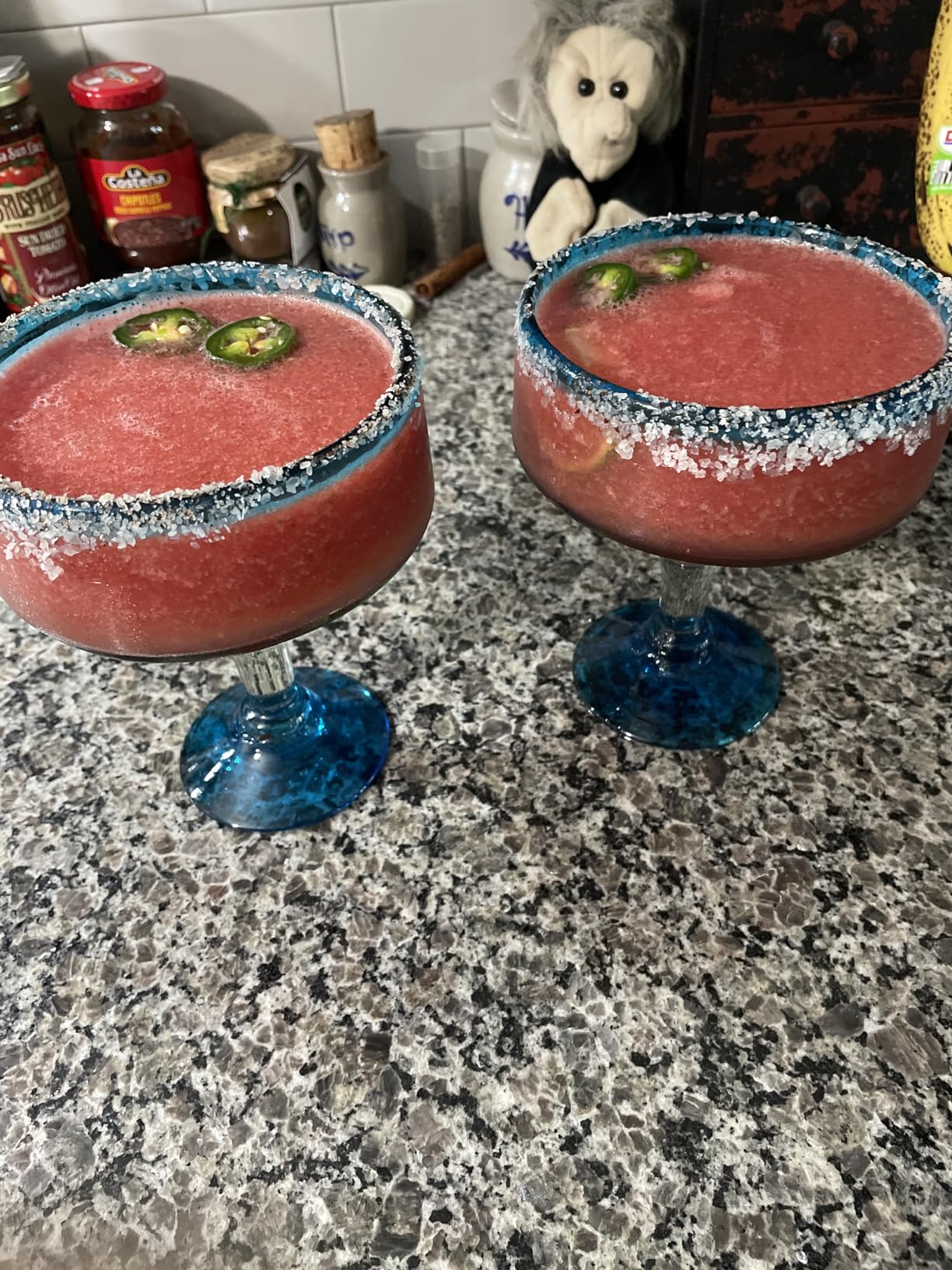 Mexican Hand Blown Glass – Set of 4 Hand Blown Margarita Glasses (16 oz) with Aqua Blue Rims customer photo 2
